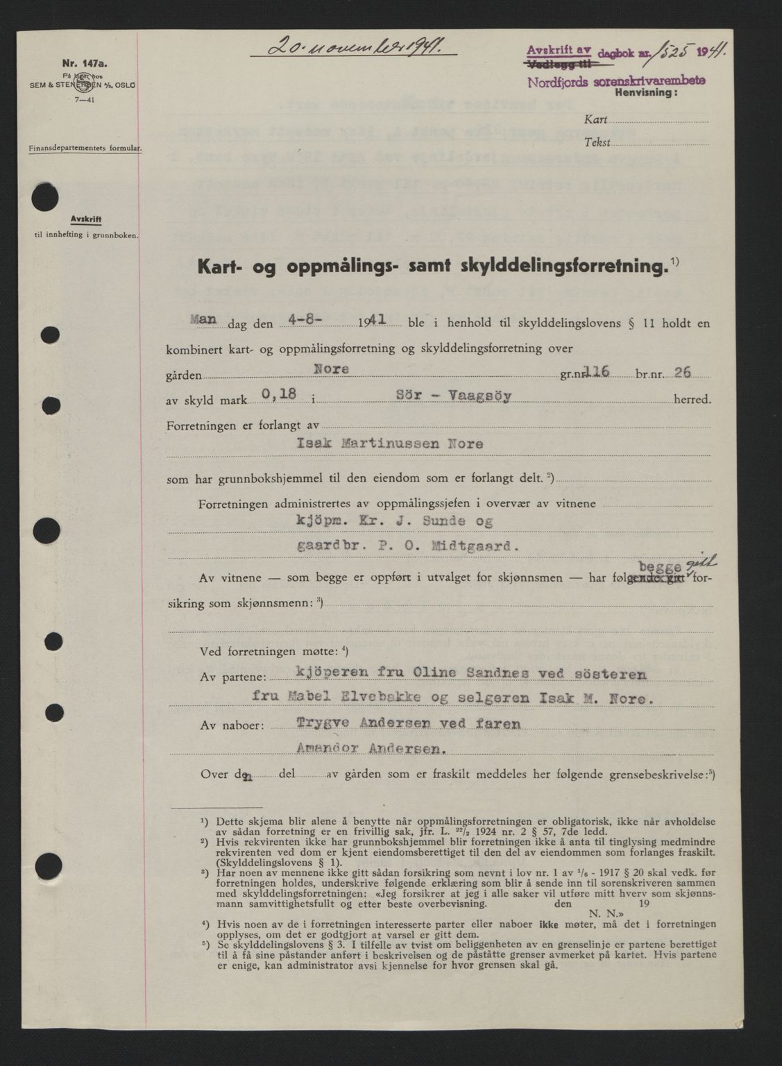 Nordfjord sorenskriveri, SAB/A-2801/02/02b/02bj/L0007: Pantebok nr. A7, 1941-1943, Dagboknr: 1525/1941