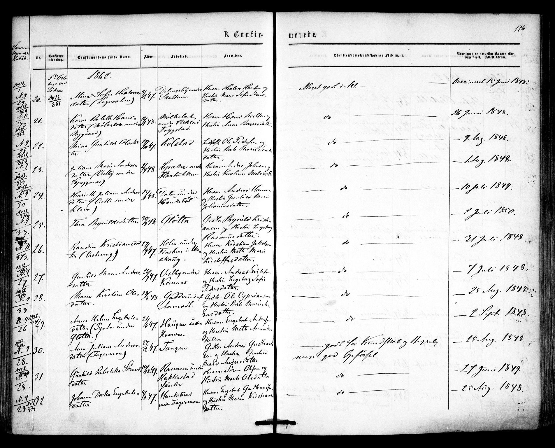 Høland prestekontor Kirkebøker, SAO/A-10346a/F/Fa/L0011: Ministerialbok nr. I 11, 1862-1869, s. 176
