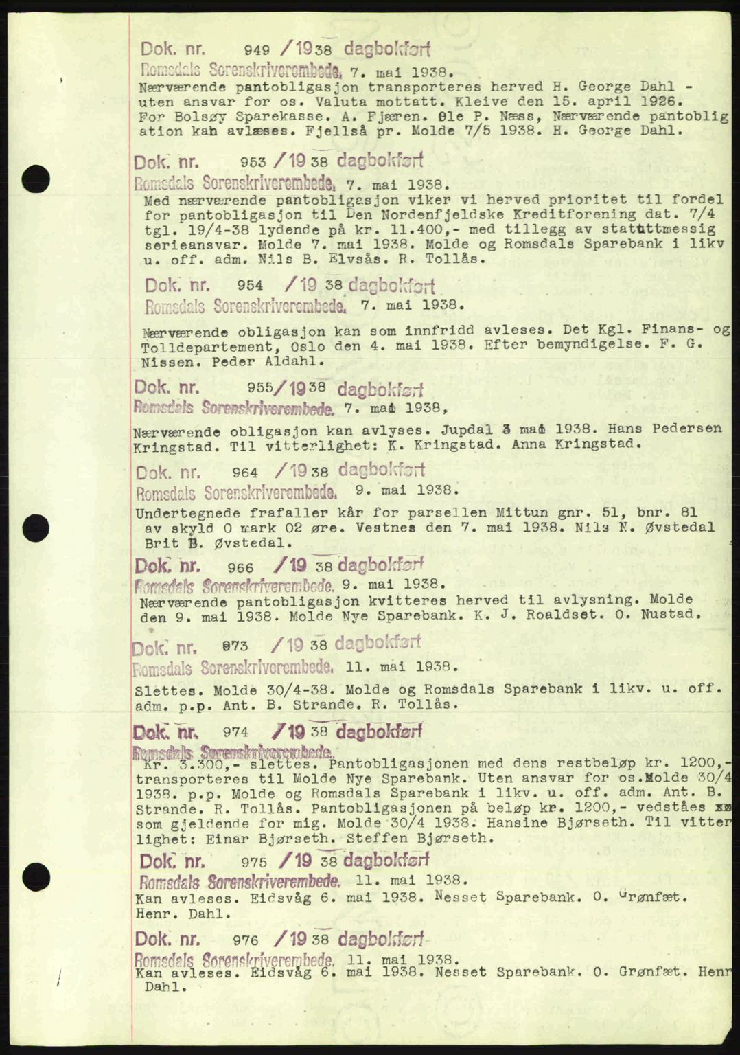 Romsdal sorenskriveri, AV/SAT-A-4149/1/2/2C: Pantebok nr. C1a, 1936-1945, Dagboknr: 949/1938