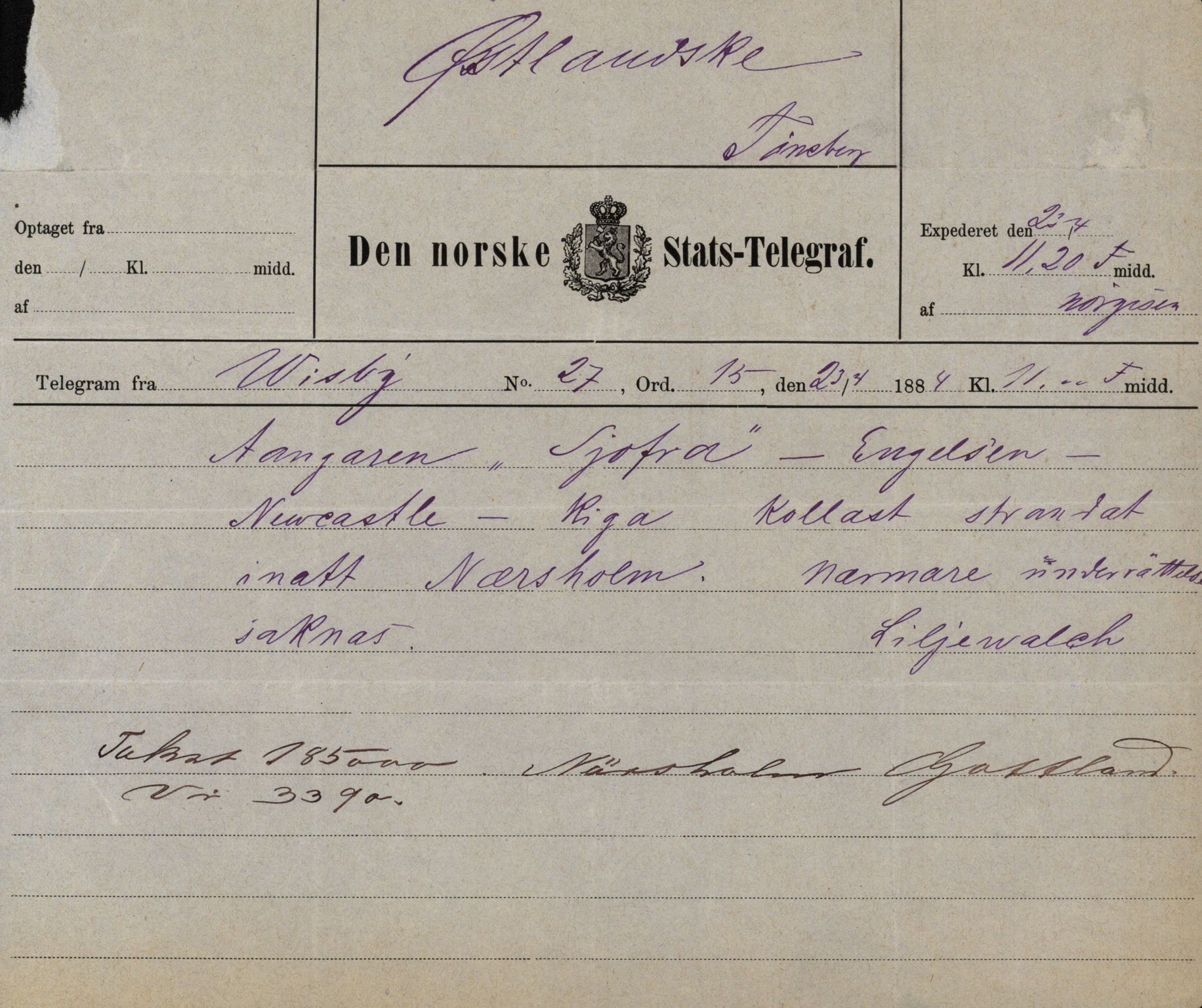 Pa 63 - Østlandske skibsassuranceforening, VEMU/A-1079/G/Ga/L0017/0005: Havaridokumenter / Signe, Hurra, Activ, Sjofna, Senior, Scandia, 1884, s. 66