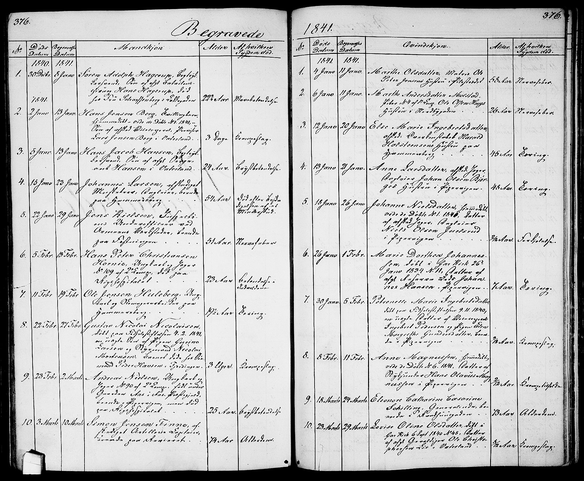 Garnisonsmenigheten Kirkebøker, SAO/A-10846/G/Ga/L0005: Klokkerbok nr. 5, 1841-1860, s. 376