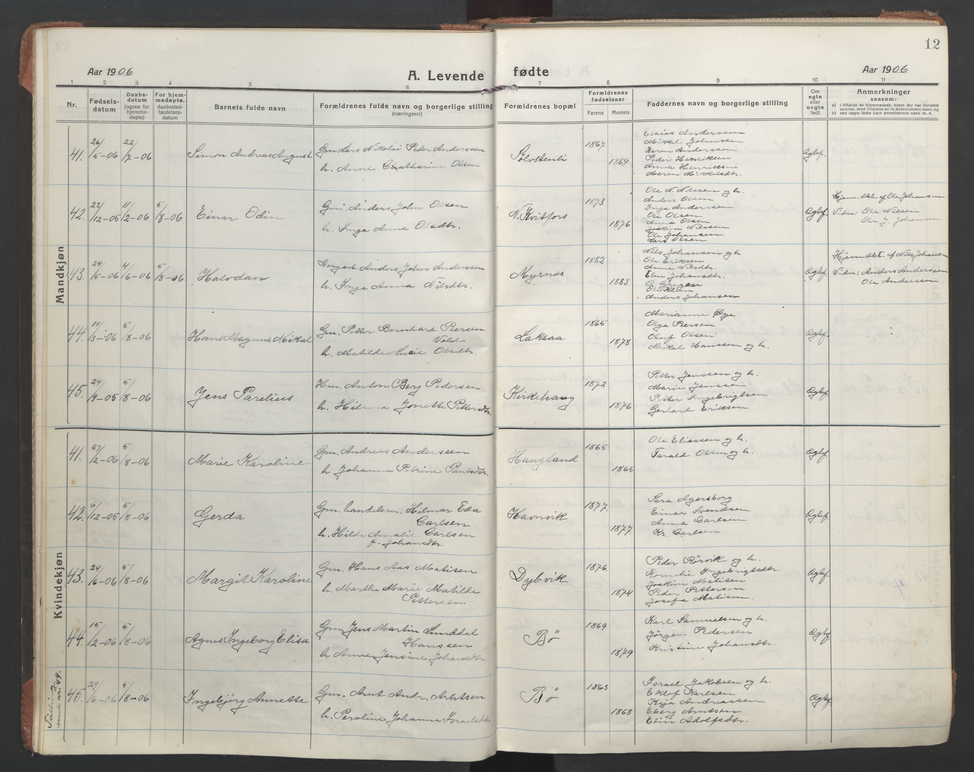 Ministerialprotokoller, klokkerbøker og fødselsregistre - Nordland, AV/SAT-A-1459/863/L0900: Ministerialbok nr. 863A12, 1906-1915, s. 12