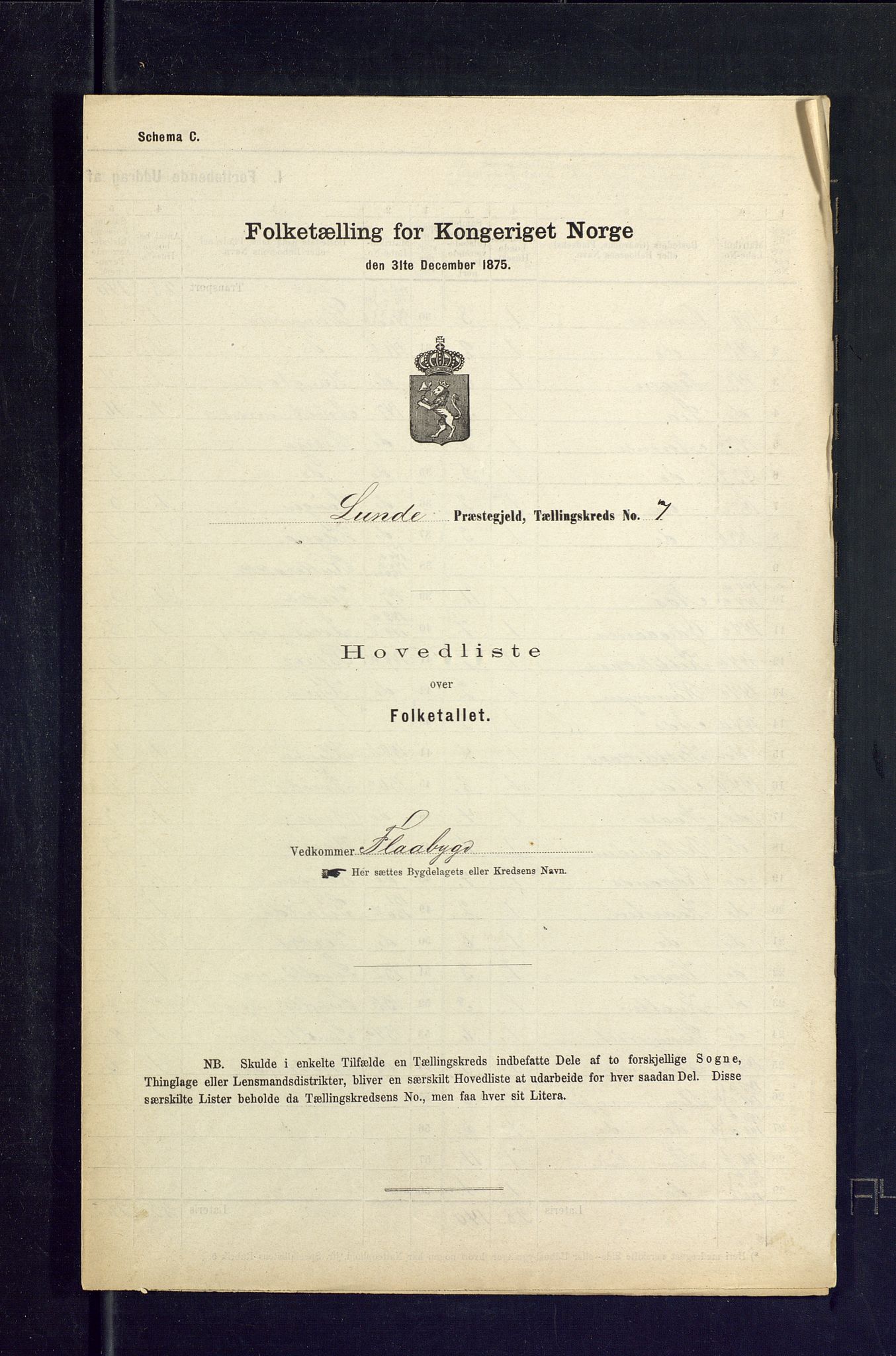 SAKO, Folketelling 1875 for 0820P Lunde prestegjeld, 1875, s. 29