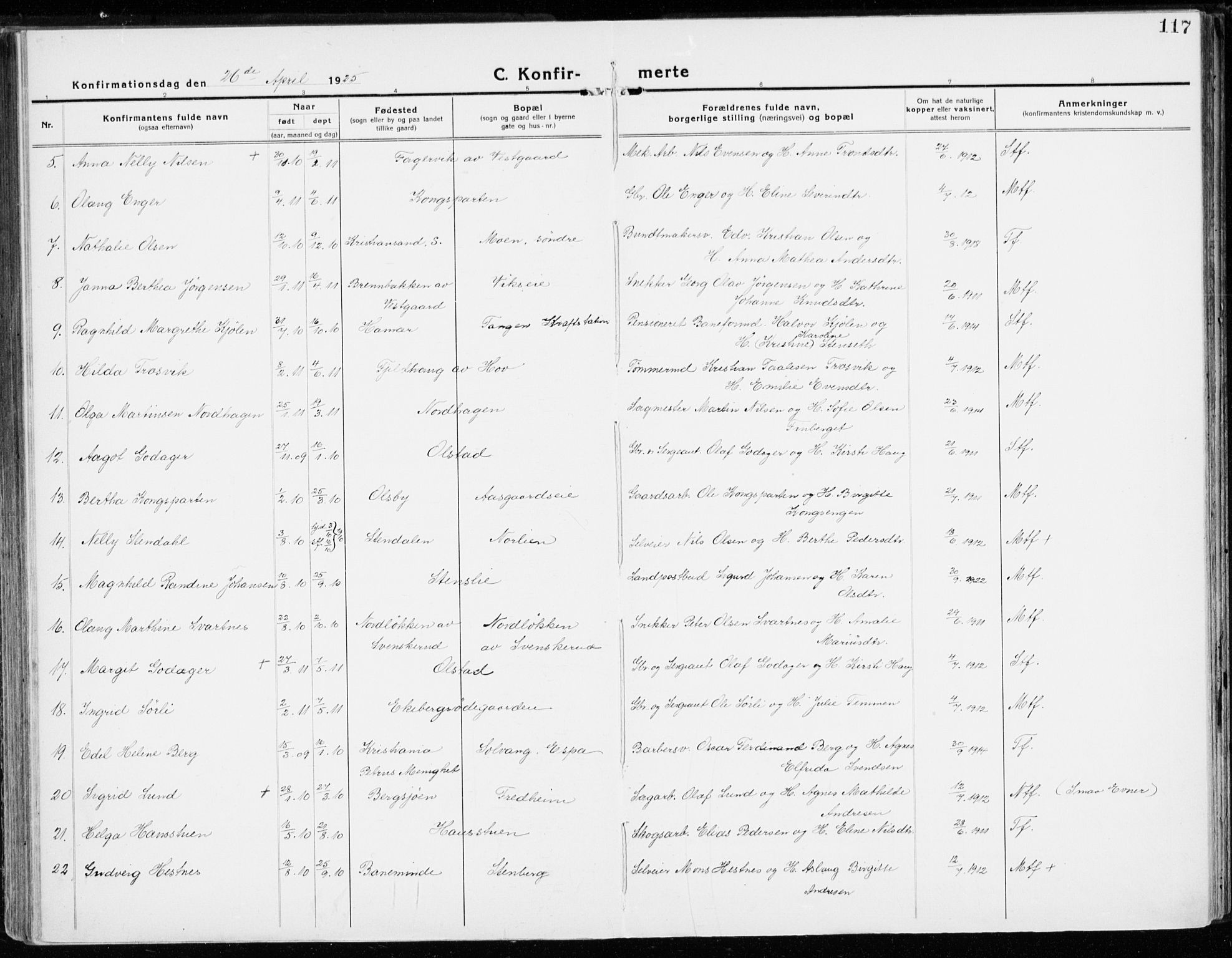 Stange prestekontor, AV/SAH-PREST-002/K/L0025: Ministerialbok nr. 25, 1921-1945, s. 117