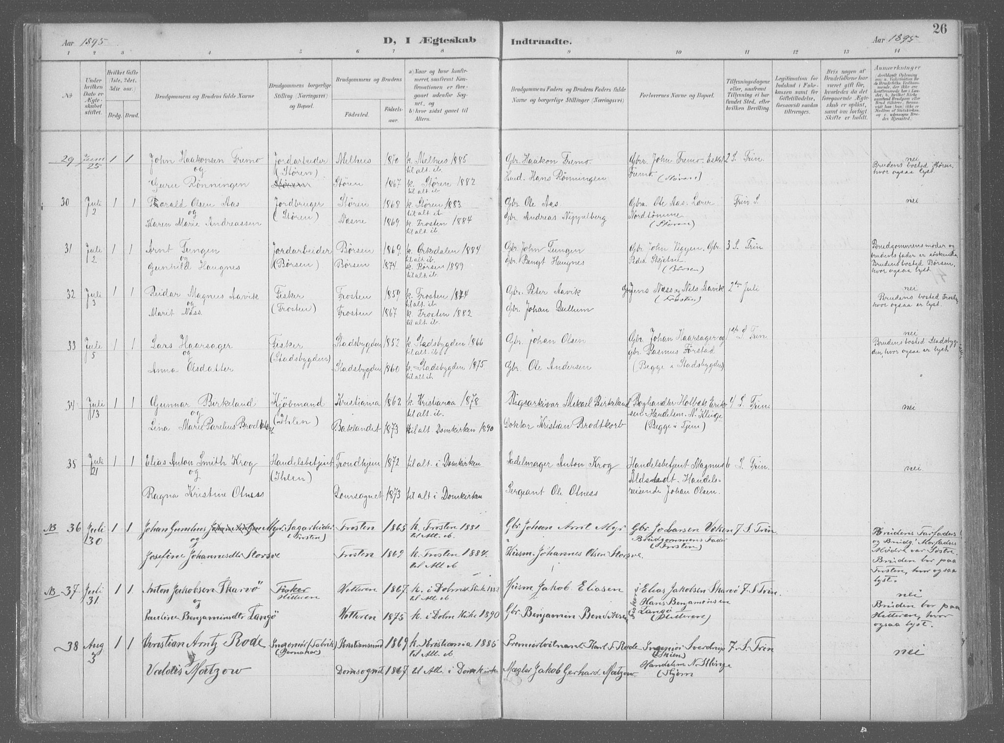 Ministerialprotokoller, klokkerbøker og fødselsregistre - Sør-Trøndelag, SAT/A-1456/601/L0064: Ministerialbok nr. 601A31, 1891-1911, s. 26
