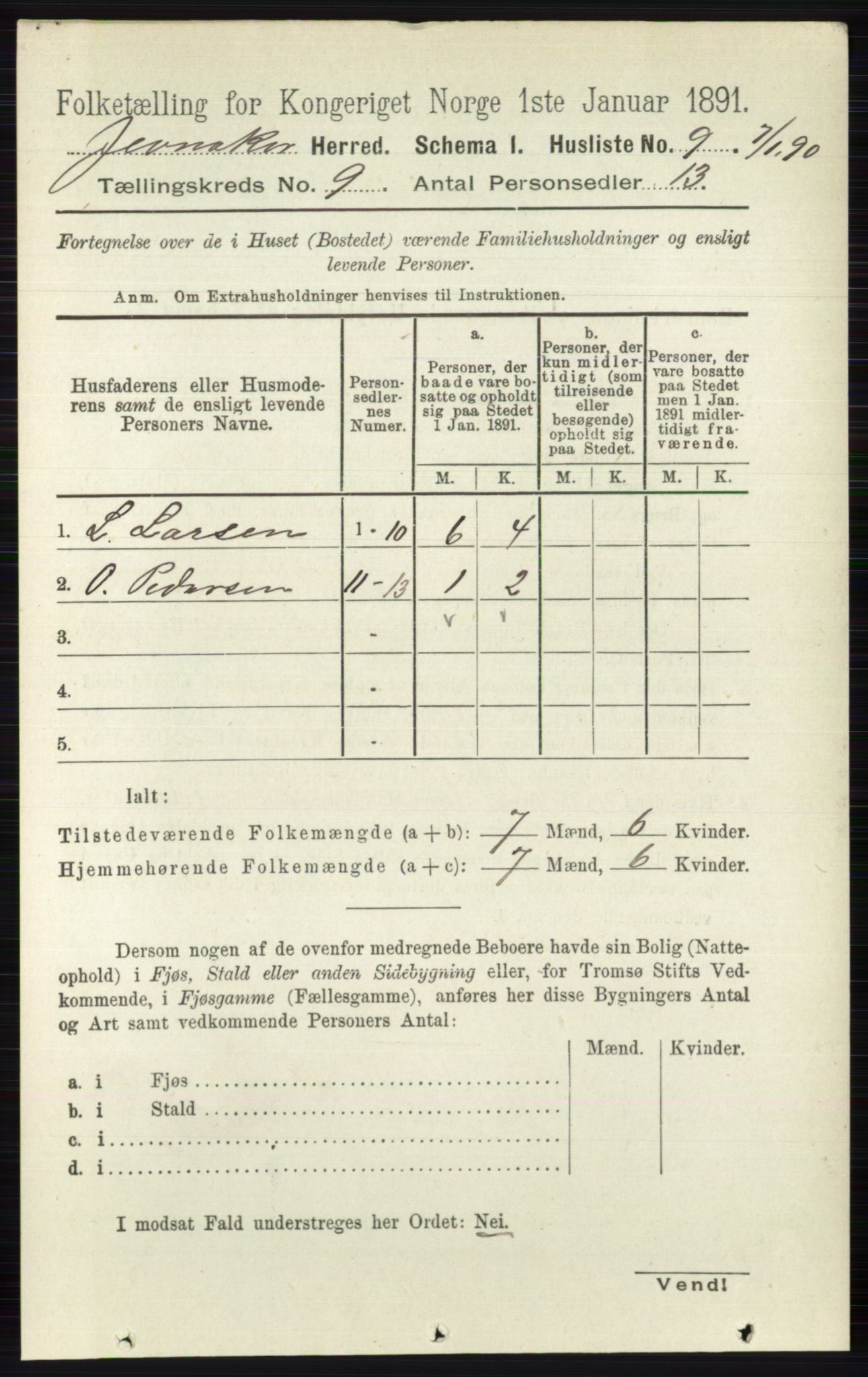 RA, Folketelling 1891 for 0532 Jevnaker herred, 1891, s. 4885