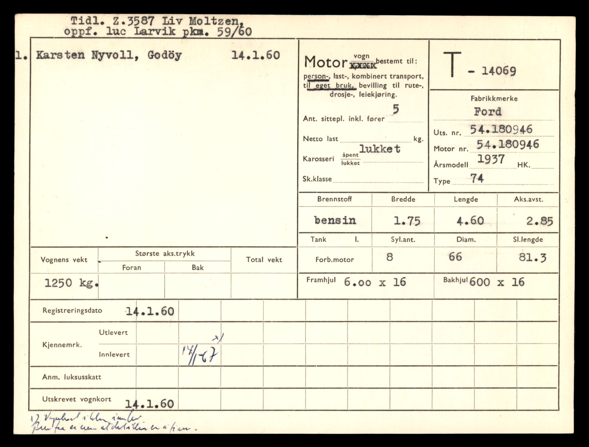 Møre og Romsdal vegkontor - Ålesund trafikkstasjon, AV/SAT-A-4099/F/Fe/L0042: Registreringskort for kjøretøy T 13906 - T 14079, 1927-1998, s. 2913