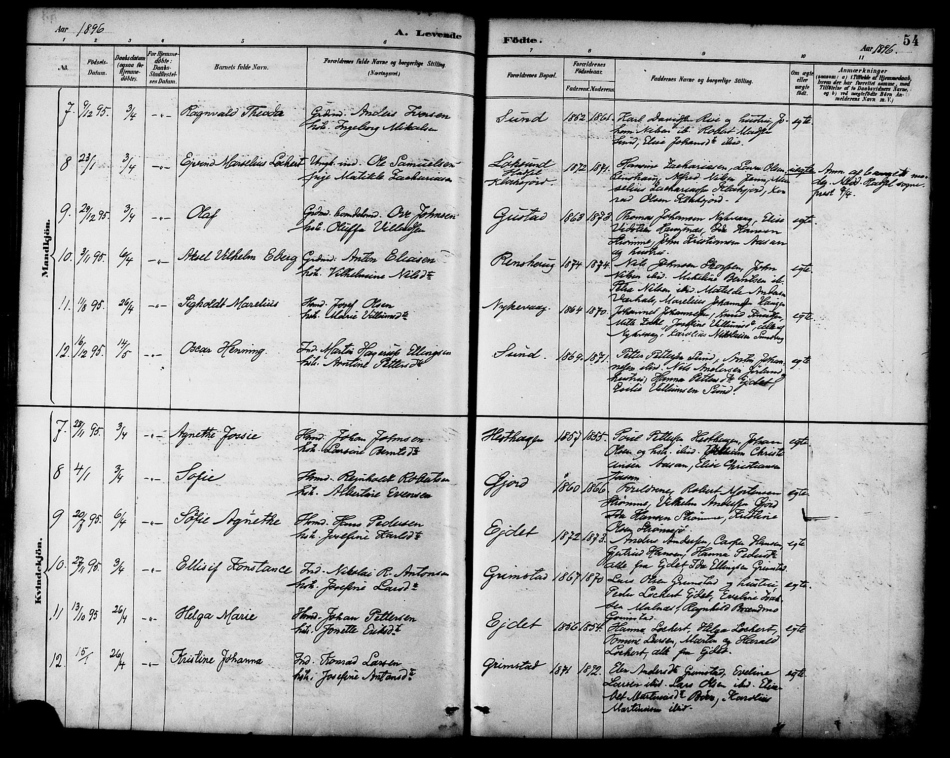 Ministerialprotokoller, klokkerbøker og fødselsregistre - Nordland, AV/SAT-A-1459/892/L1320: Ministerialbok nr. 892A01, 1886-1901, s. 54