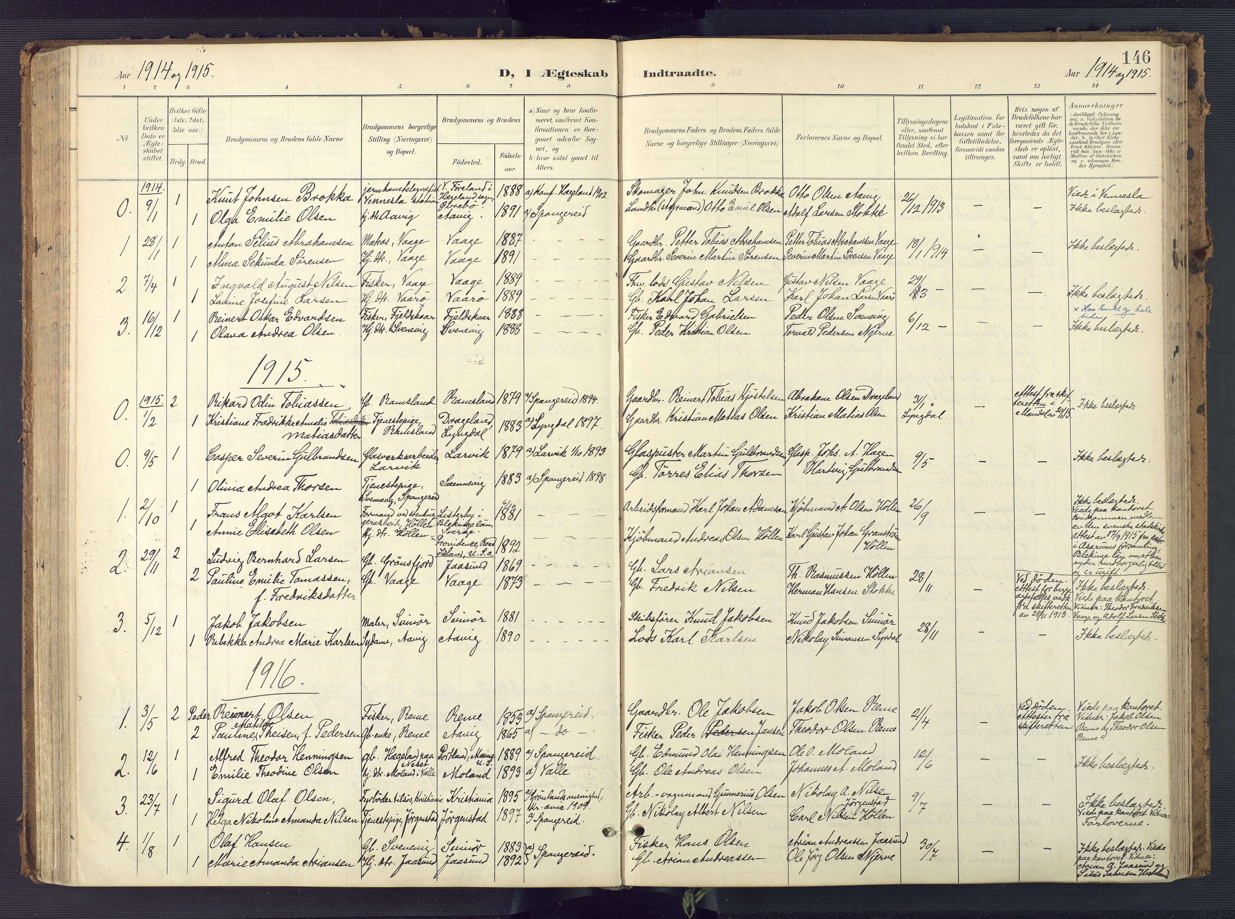 Sør-Audnedal sokneprestkontor, AV/SAK-1111-0039/F/Fa/Faa/L0005: Ministerialbok nr. A 5, 1900-1923, s. 146