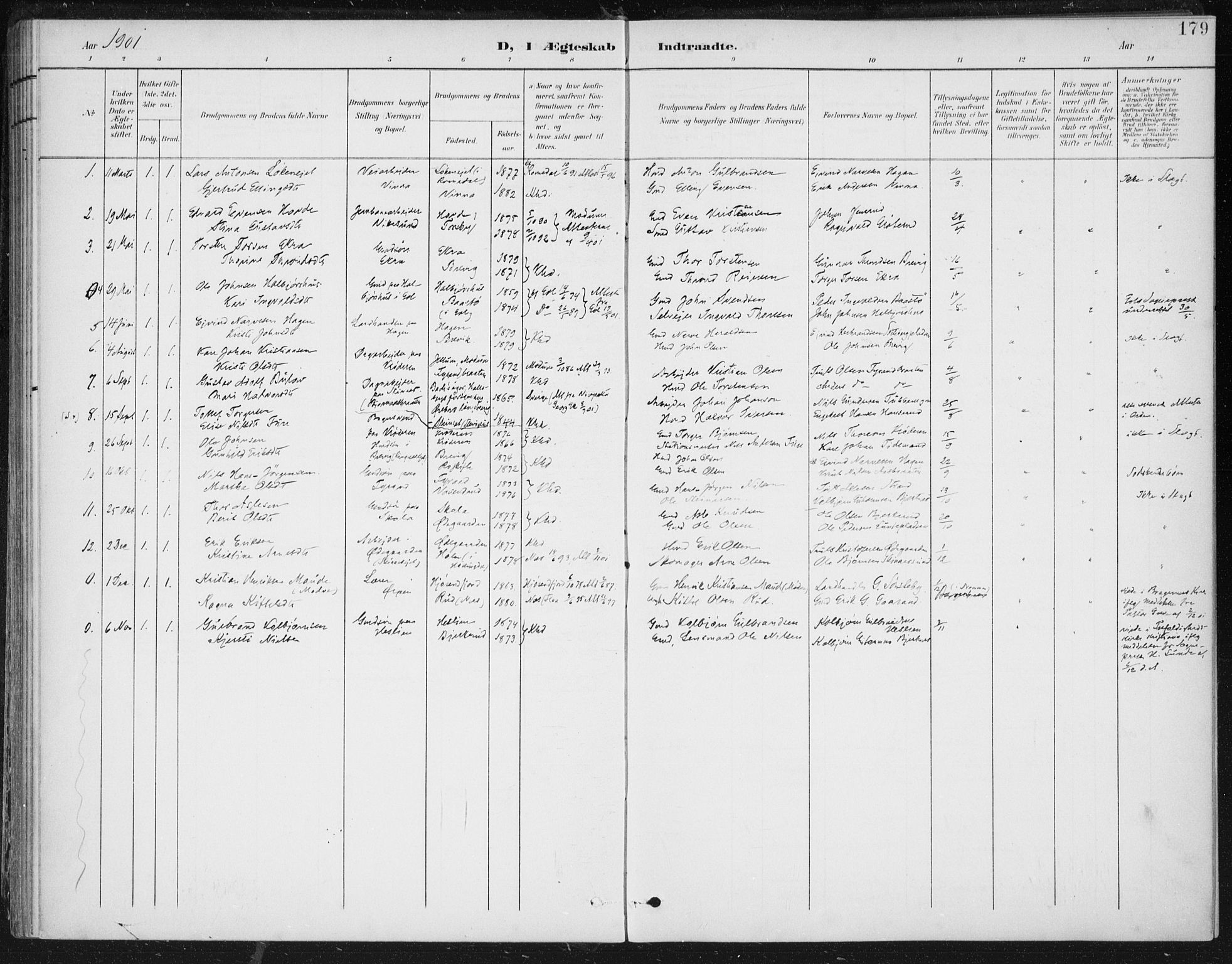 Krødsherad kirkebøker, AV/SAKO-A-19/F/Fa/L0007: Ministerialbok nr. 7, 1900-1915, s. 179