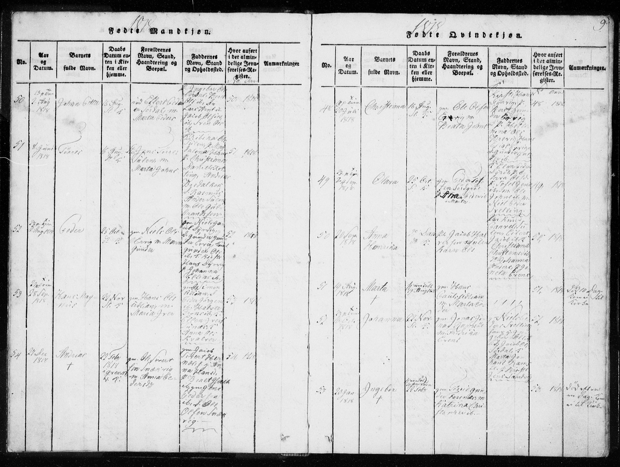 Ministerialprotokoller, klokkerbøker og fødselsregistre - Sør-Trøndelag, SAT/A-1456/634/L0527: Ministerialbok nr. 634A03, 1818-1826, s. 9
