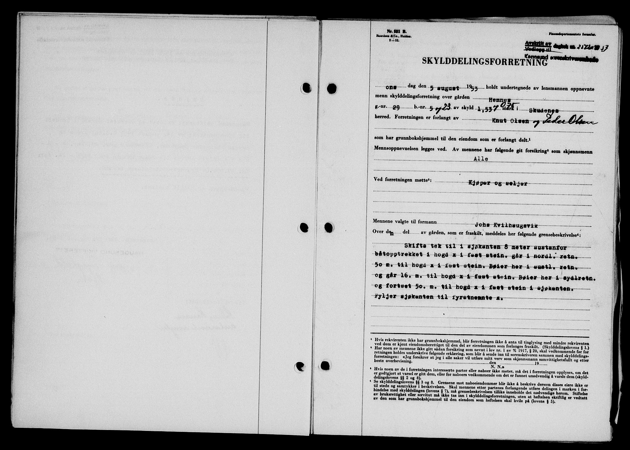 Karmsund sorenskriveri, SAST/A-100311/01/II/IIB/L0109: Pantebok nr. 89A, 1953-1953, Dagboknr: 2582/1953