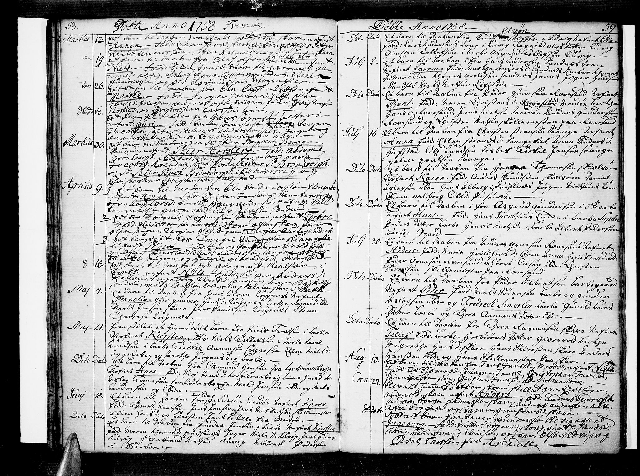 Tromøy sokneprestkontor, AV/SAK-1111-0041/F/Fa/L0001: Ministerialbok nr. A 1, 1747-1793, s. 58-59