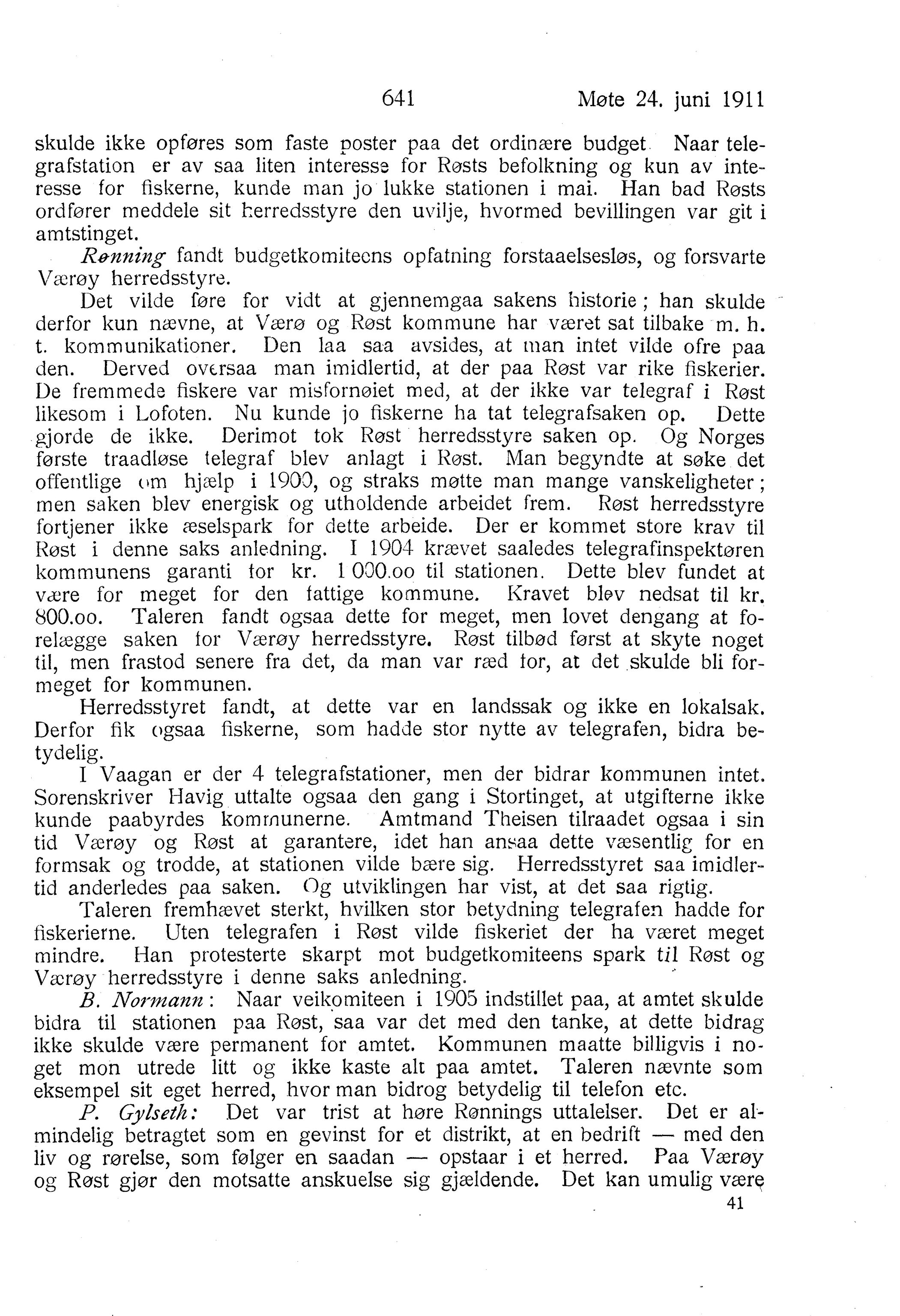 Nordland Fylkeskommune. Fylkestinget, AIN/NFK-17/176/A/Ac/L0034: Fylkestingsforhandlinger 1911, 1911