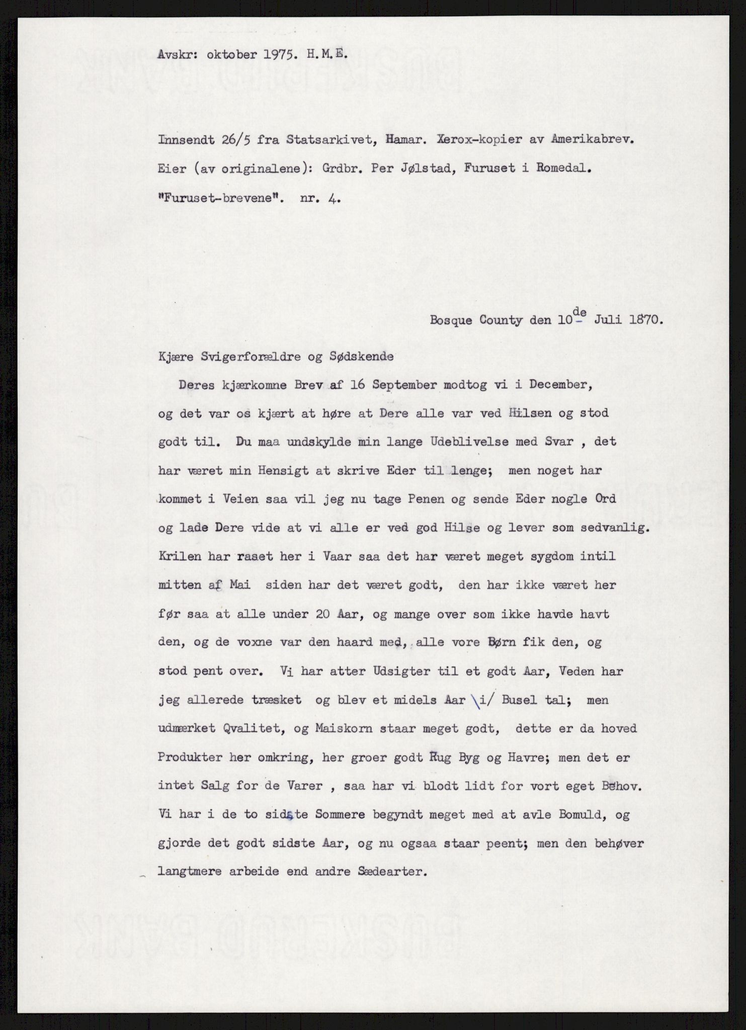 Samlinger til kildeutgivelse, Amerikabrevene, AV/RA-EA-4057/F/L0007: Innlån fra Hedmark: Berg - Furusetbrevene, 1838-1914, s. 477