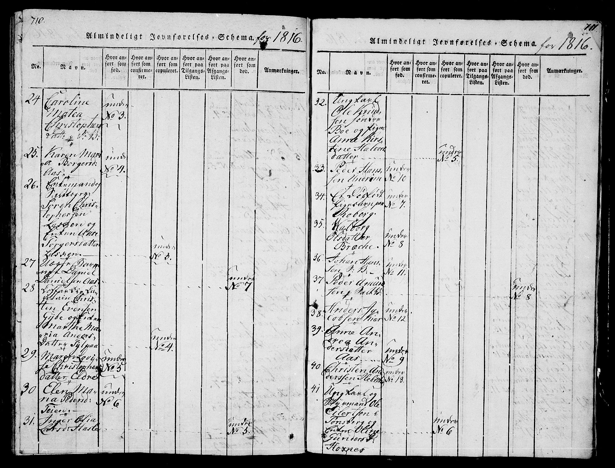 Sem kirkebøker, AV/SAKO-A-5/G/Ga/L0001: Klokkerbok nr. I 1, 1814-1825, s. 710-711