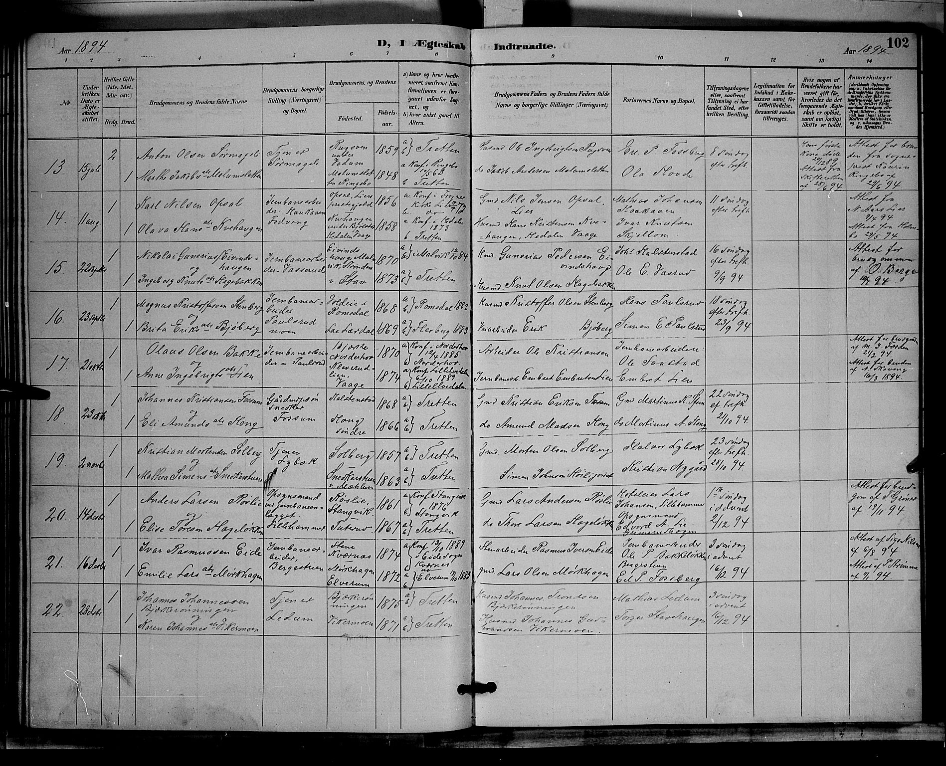 Øyer prestekontor, AV/SAH-PREST-084/H/Ha/Hab/L0004: Klokkerbok nr. 4, 1894-1905, s. 102