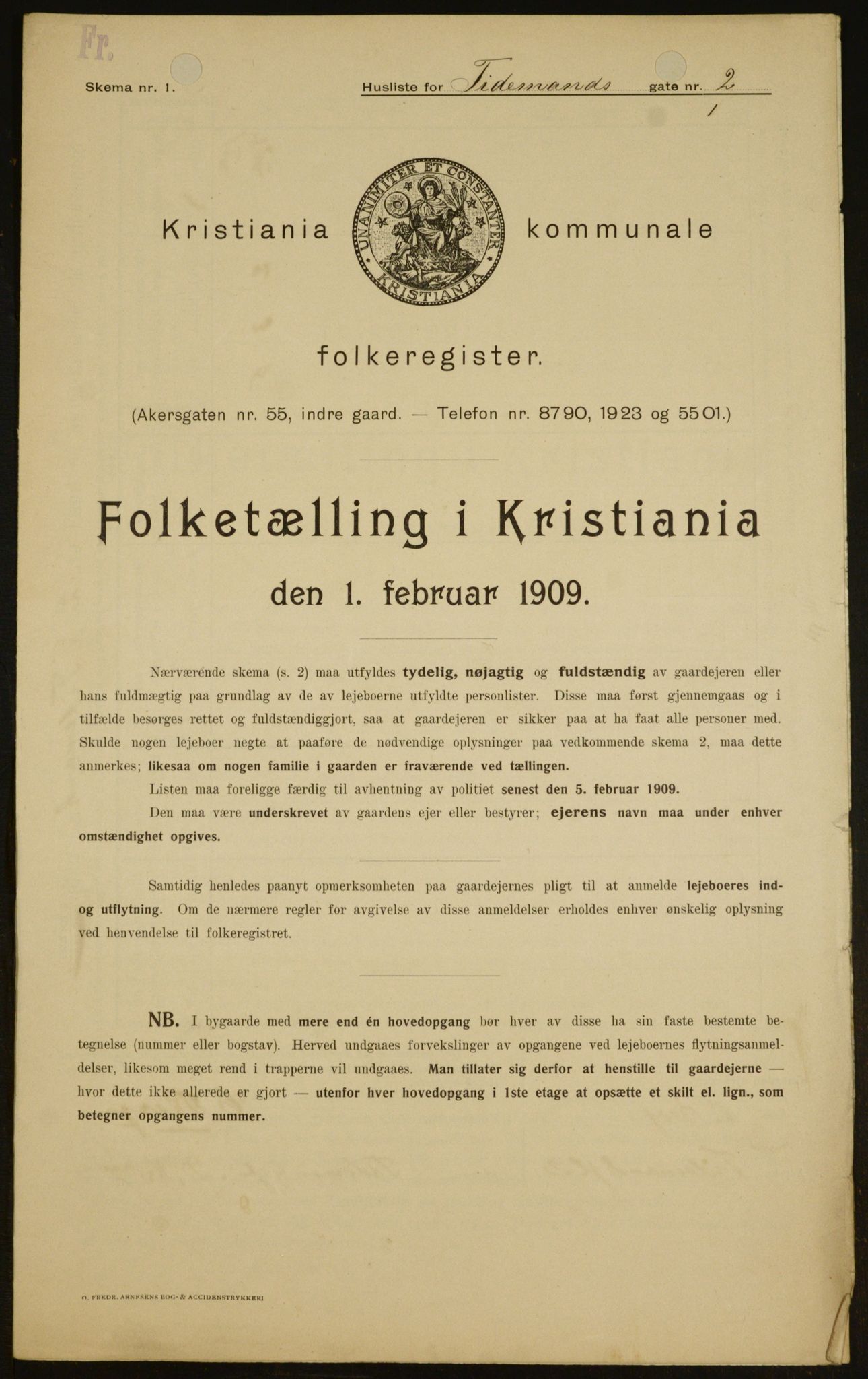 OBA, Kommunal folketelling 1.2.1909 for Kristiania kjøpstad, 1909, s. 100959