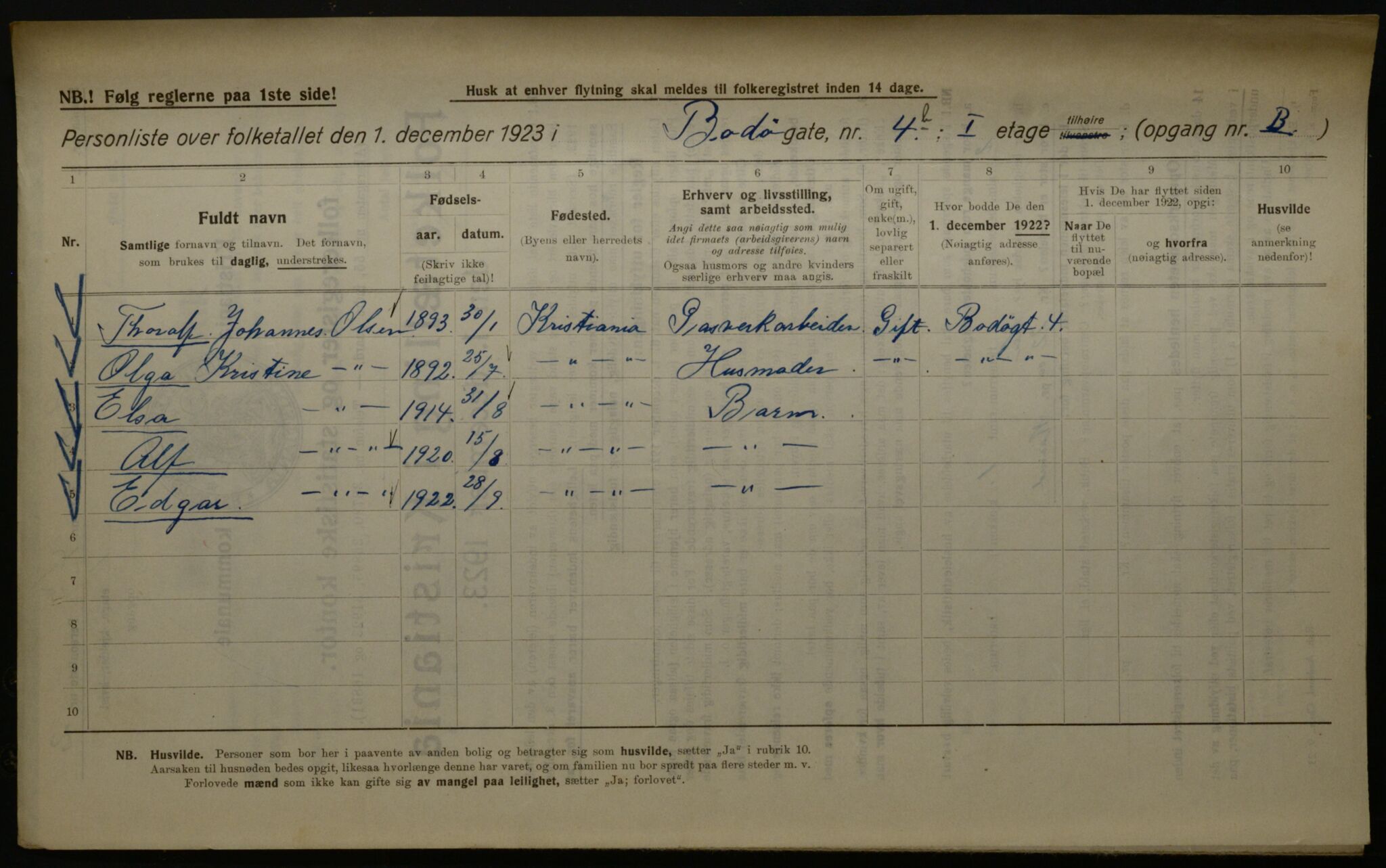 OBA, Kommunal folketelling 1.12.1923 for Kristiania, 1923, s. 7773