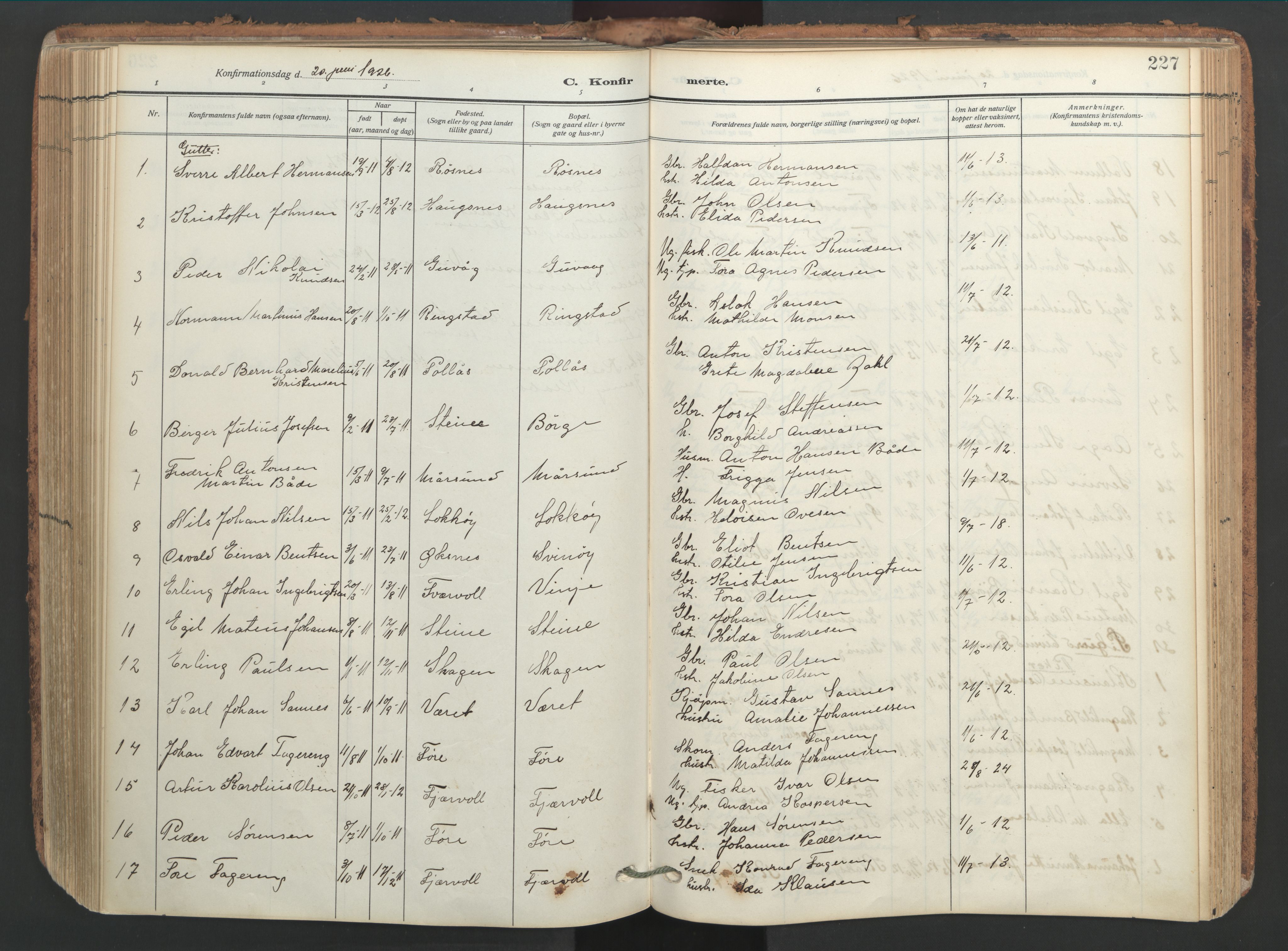 Ministerialprotokoller, klokkerbøker og fødselsregistre - Nordland, AV/SAT-A-1459/891/L1306: Ministerialbok nr. 891A11, 1911-1927, s. 227