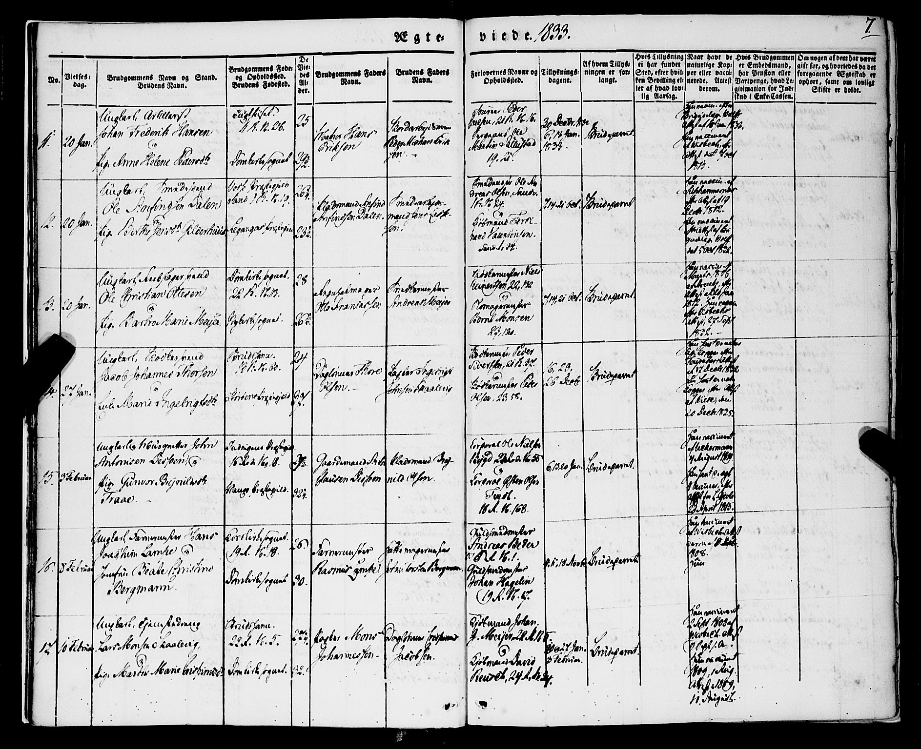 Korskirken sokneprestembete, AV/SAB-A-76101/H/Haa/L0034: Ministerialbok nr. D 1, 1832-1852, s. 7