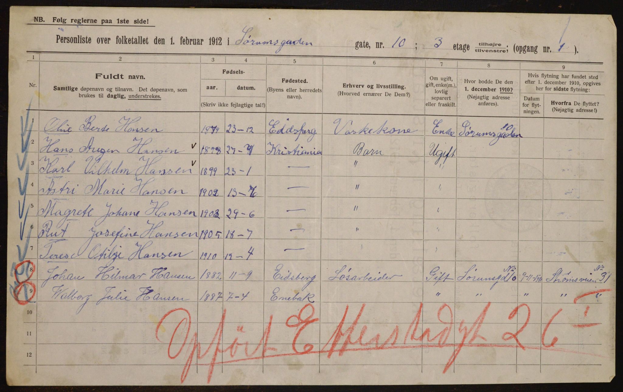 OBA, Kommunal folketelling 1.2.1912 for Kristiania, 1912, s. 107070