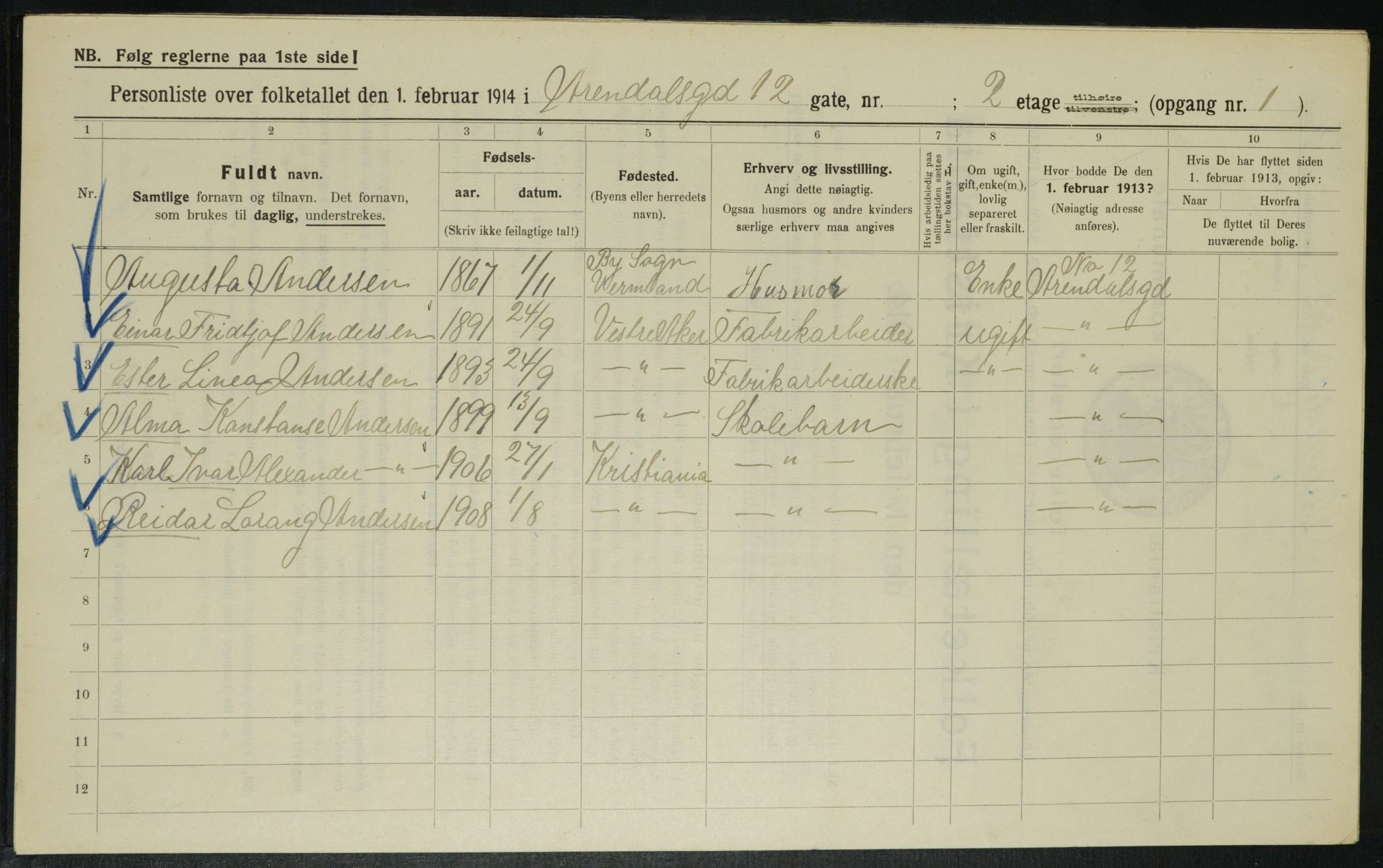 OBA, Kommunal folketelling 1.2.1914 for Kristiania, 1914, s. 2019