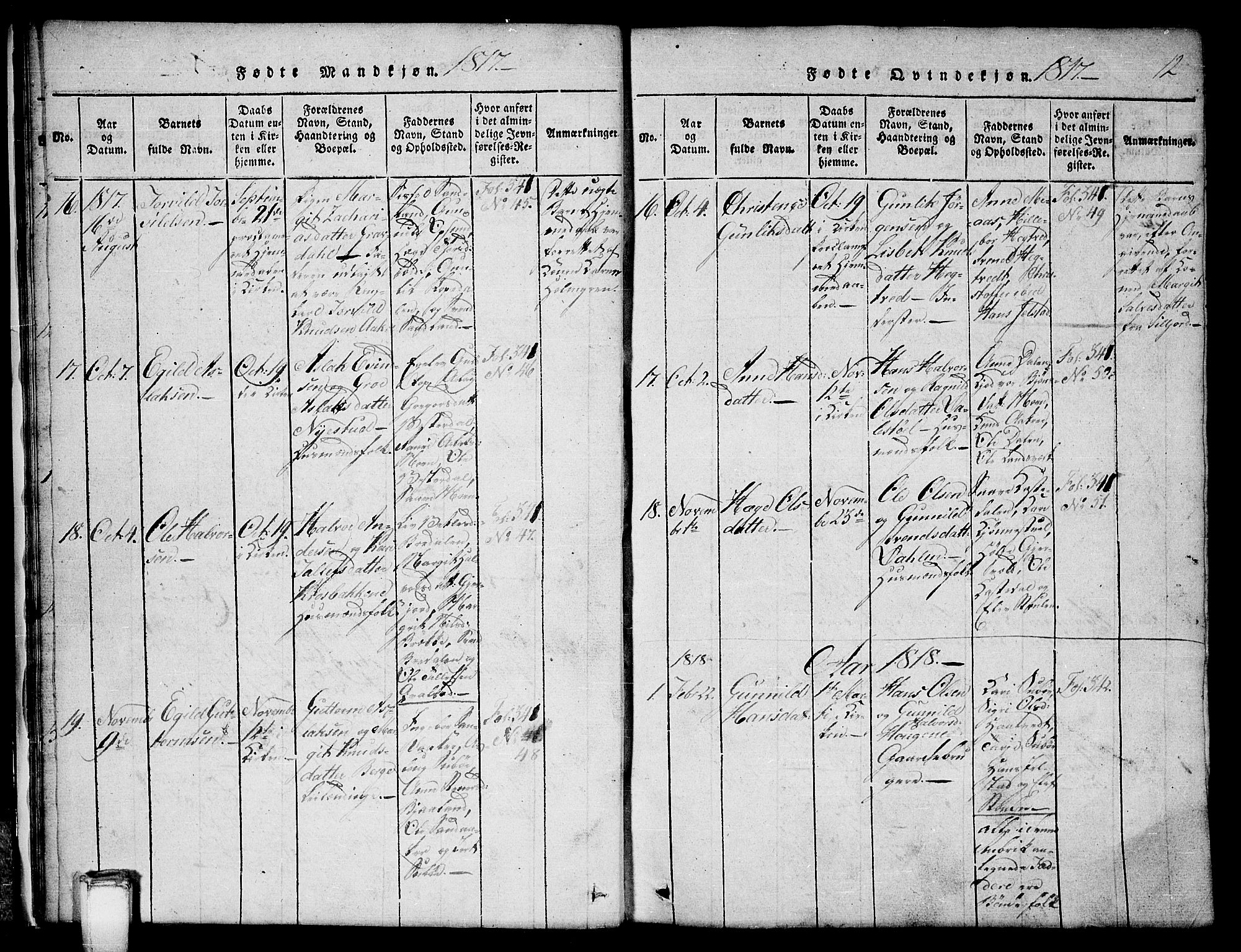 Kviteseid kirkebøker, AV/SAKO-A-276/G/Gb/L0001: Klokkerbok nr. II 1, 1815-1842, s. 12