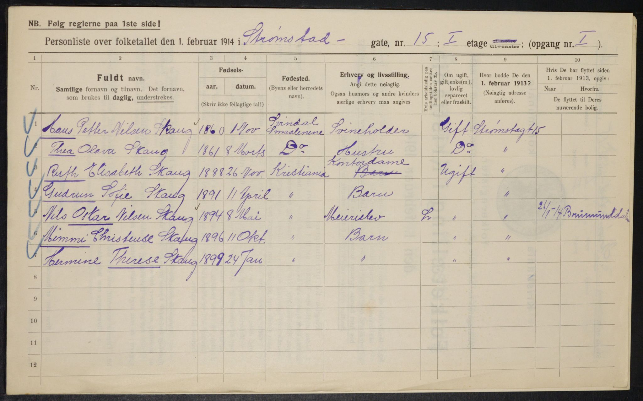 OBA, Kommunal folketelling 1.2.1914 for Kristiania, 1914, s. 104626