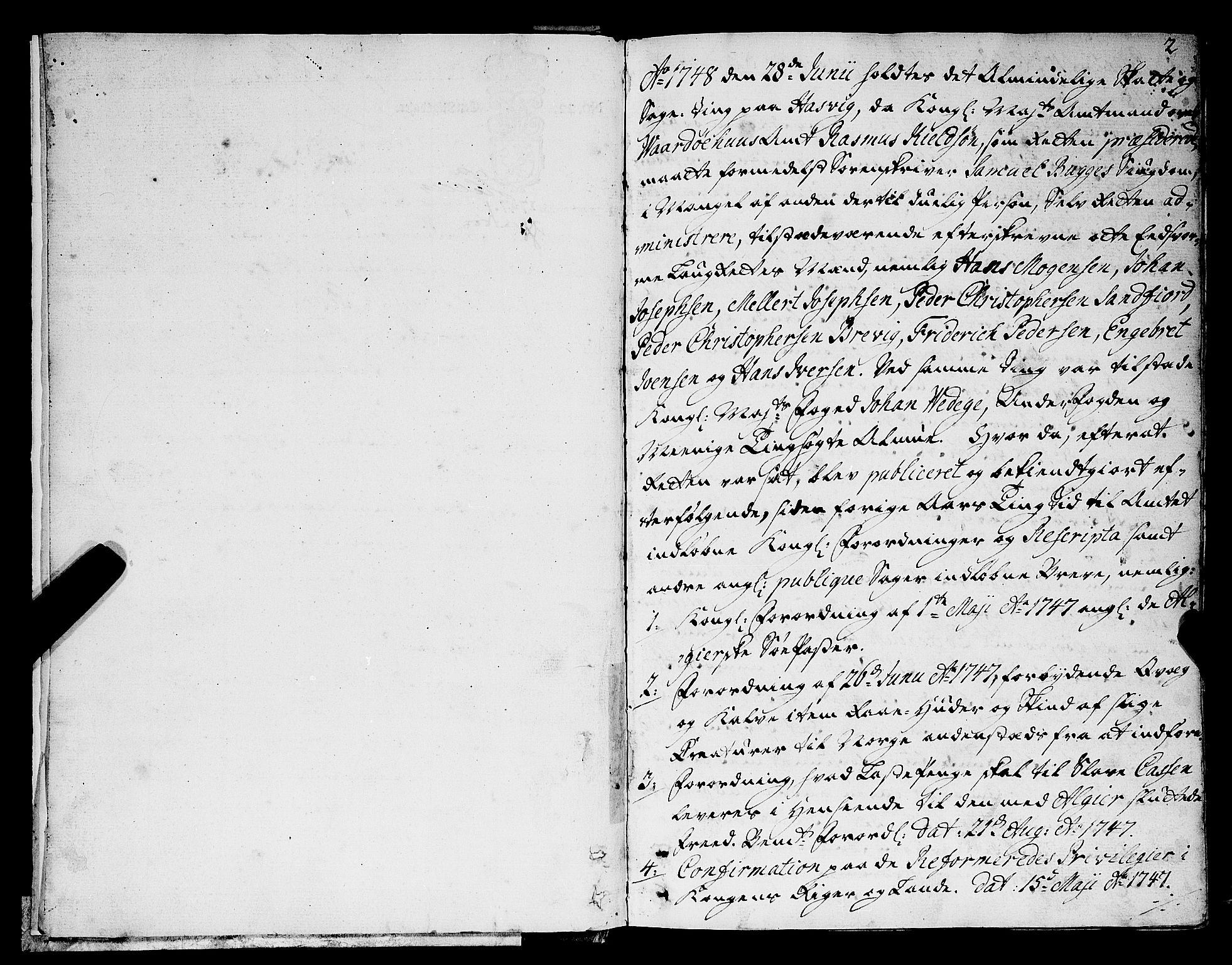 Finnmark sorenskriveri, SATØ/S-0053/F/Fa/L0044: Justisprotokoller, 1748-1755, s. 1b-2a