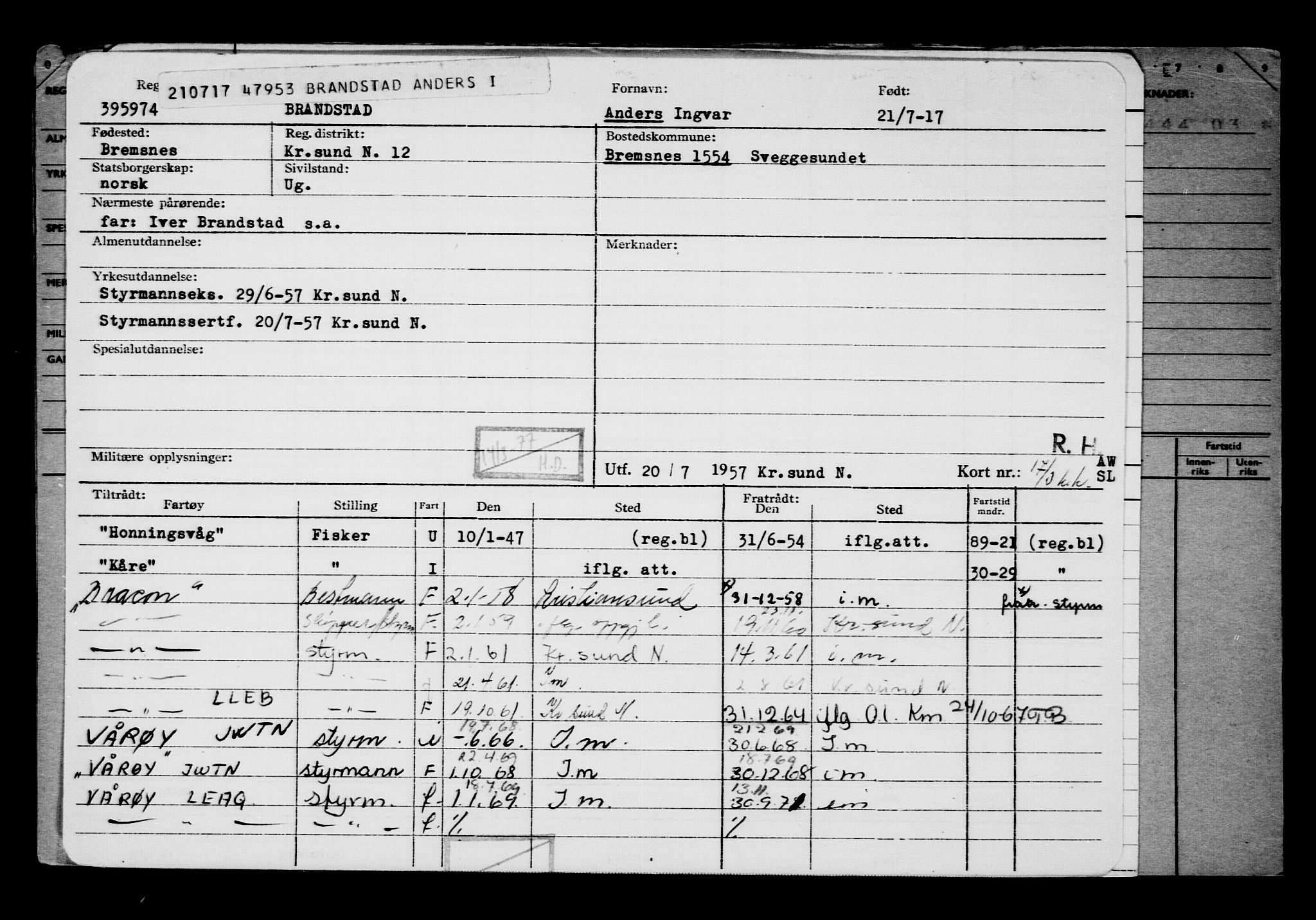 Direktoratet for sjømenn, AV/RA-S-3545/G/Gb/L0150: Hovedkort, 1917, s. 401