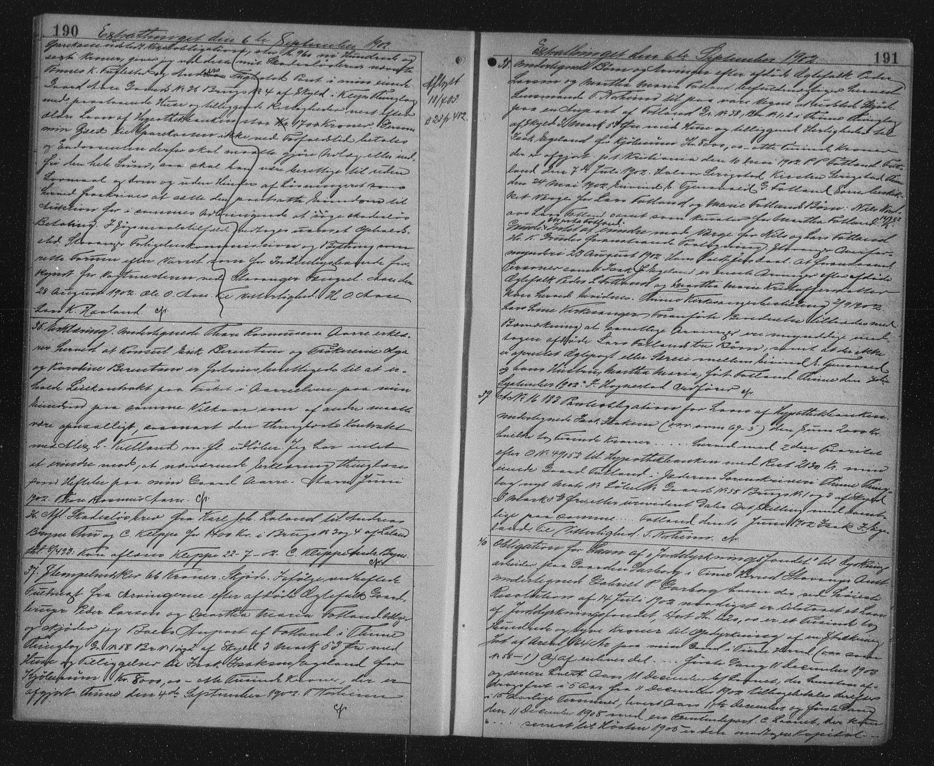 Jæren sorenskriveri, AV/SAST-A-100310/01/4/41/41BF/L0017: Pantebok nr. 23, 1902-1904, s. 190-191