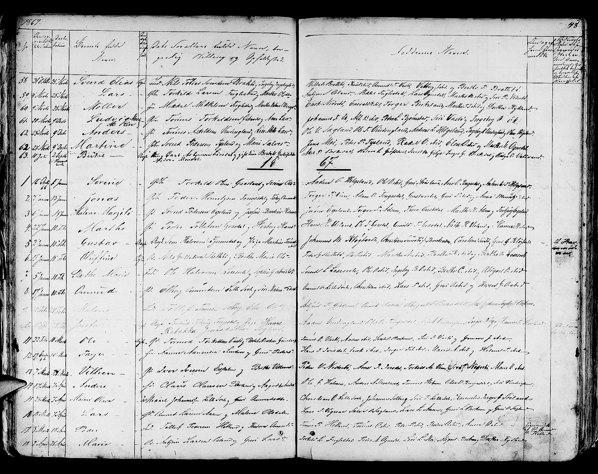 Helleland sokneprestkontor, AV/SAST-A-101810: Klokkerbok nr. B 3, 1847-1886, s. 48