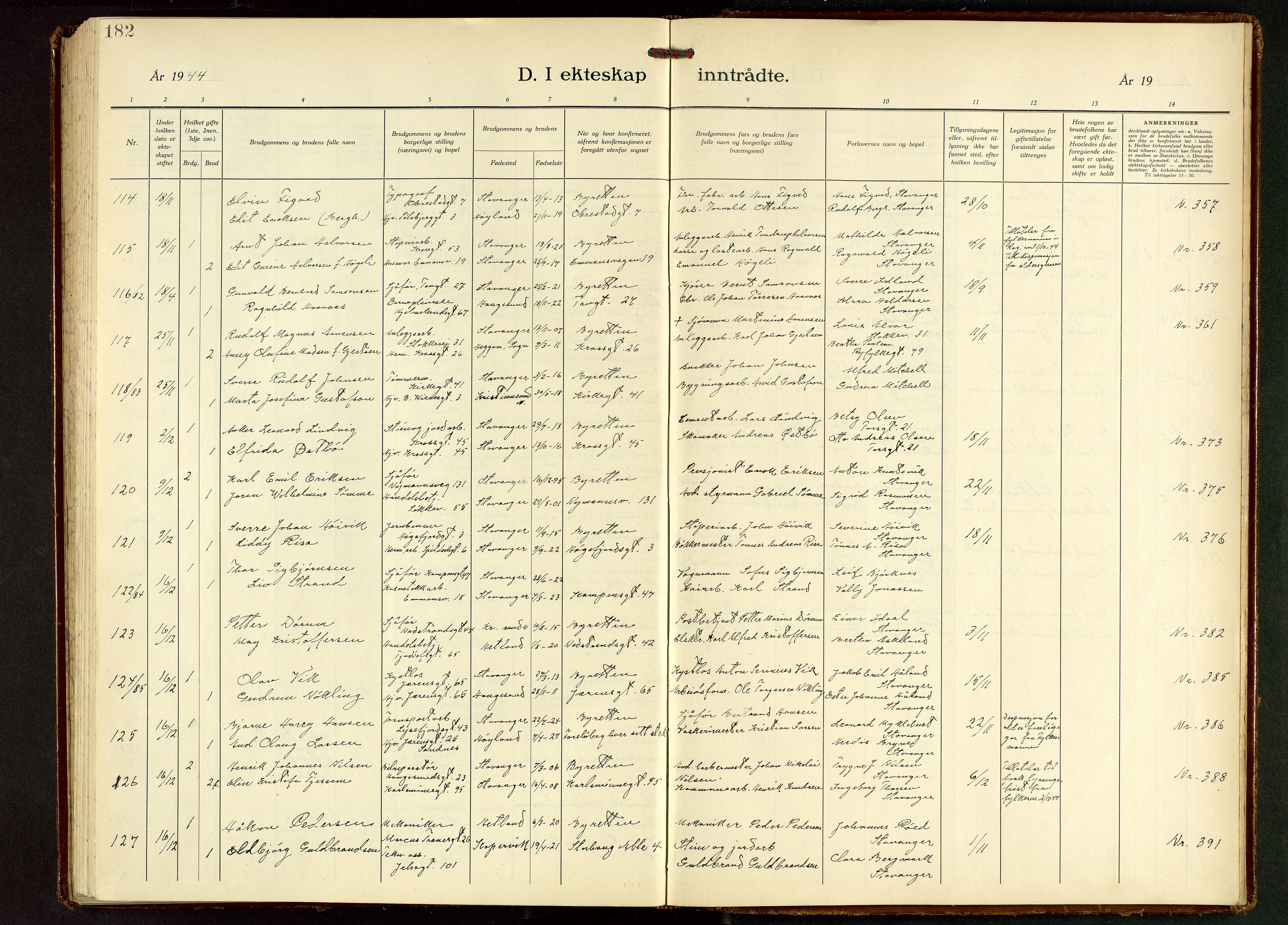 St. Johannes sokneprestkontor, SAST/A-101814/001/30/30BB/L0010: Klokkerbok nr. B 10, 1933-1946, s. 182