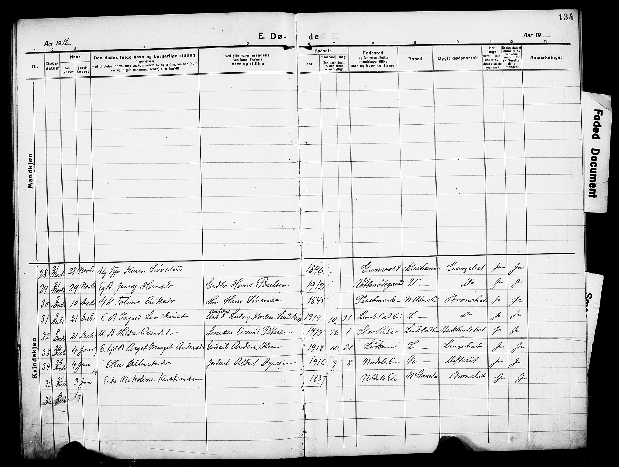 Stange prestekontor, AV/SAH-PREST-002/L/L0016: Klokkerbok nr. 16, 1918-1928, s. 134