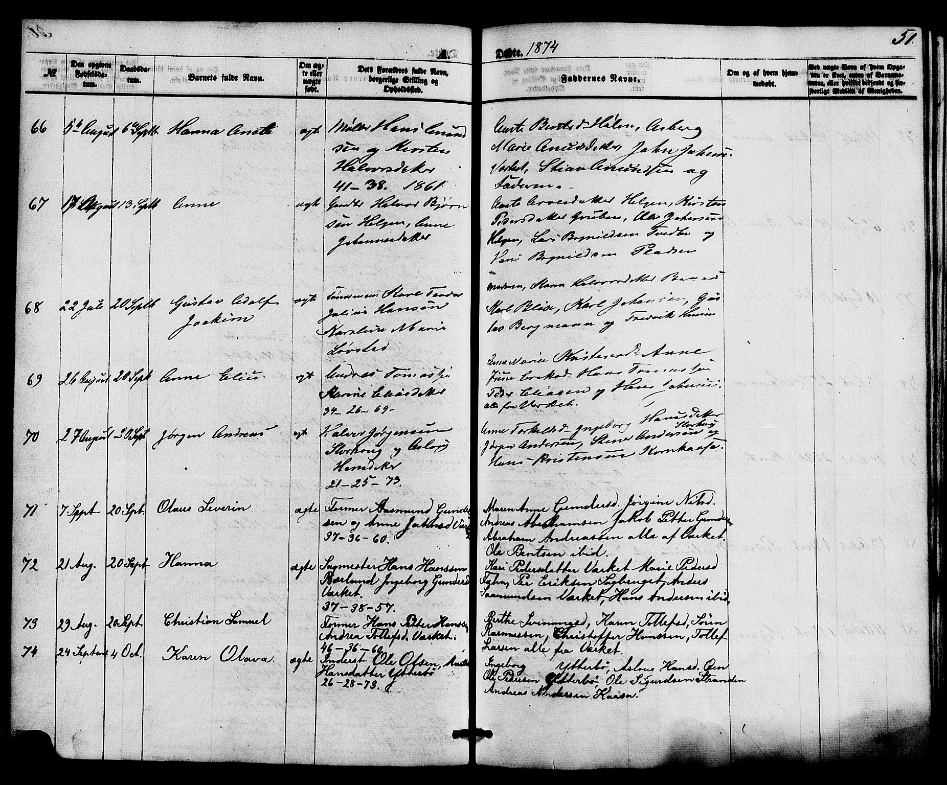 Holla kirkebøker, AV/SAKO-A-272/F/Fa/L0007: Ministerialbok nr. 7, 1869-1881, s. 51