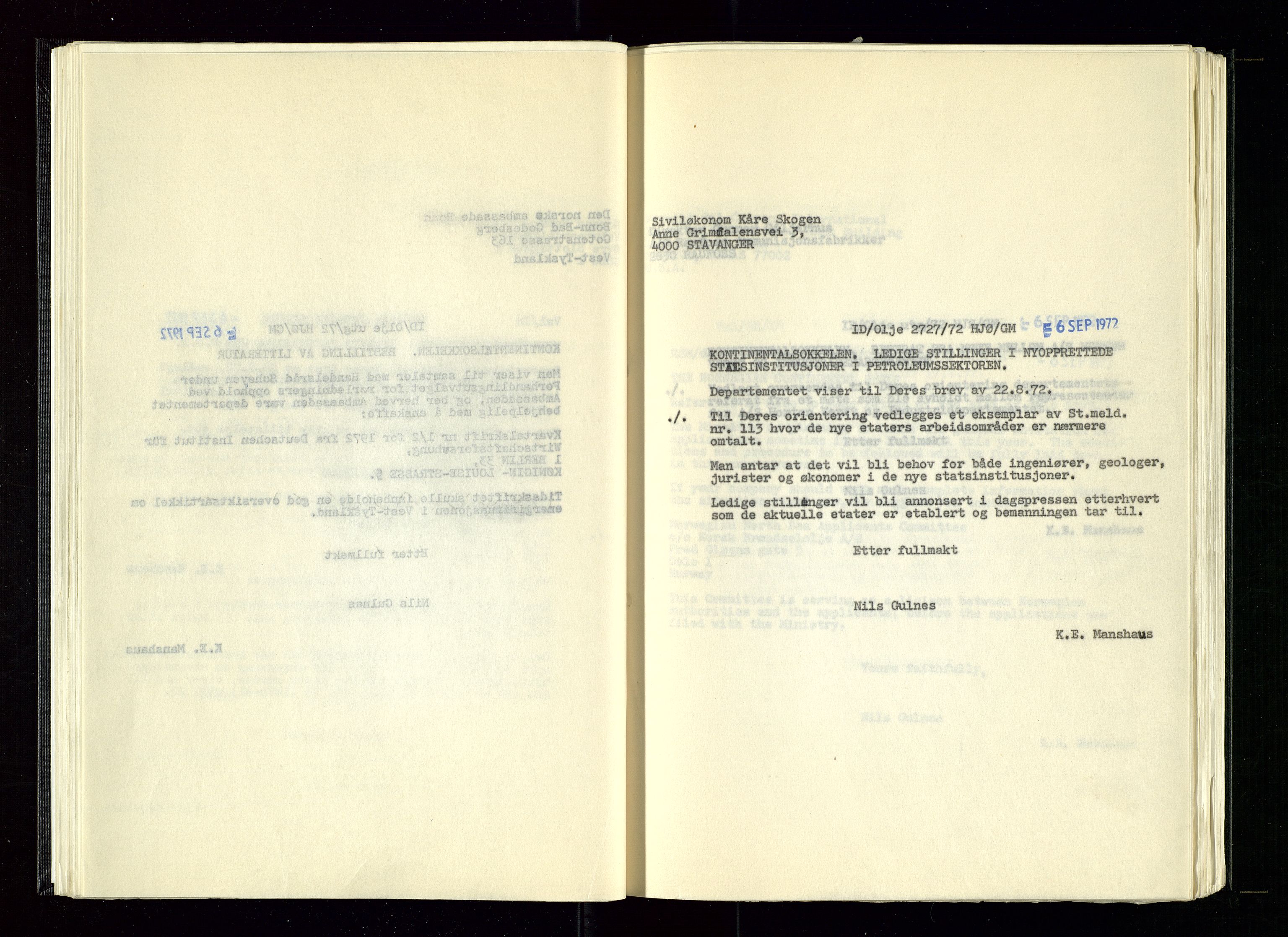 Industridepartementet, Oljekontoret, AV/SAST-A-101348/B/L0002: Kopibok, 1972