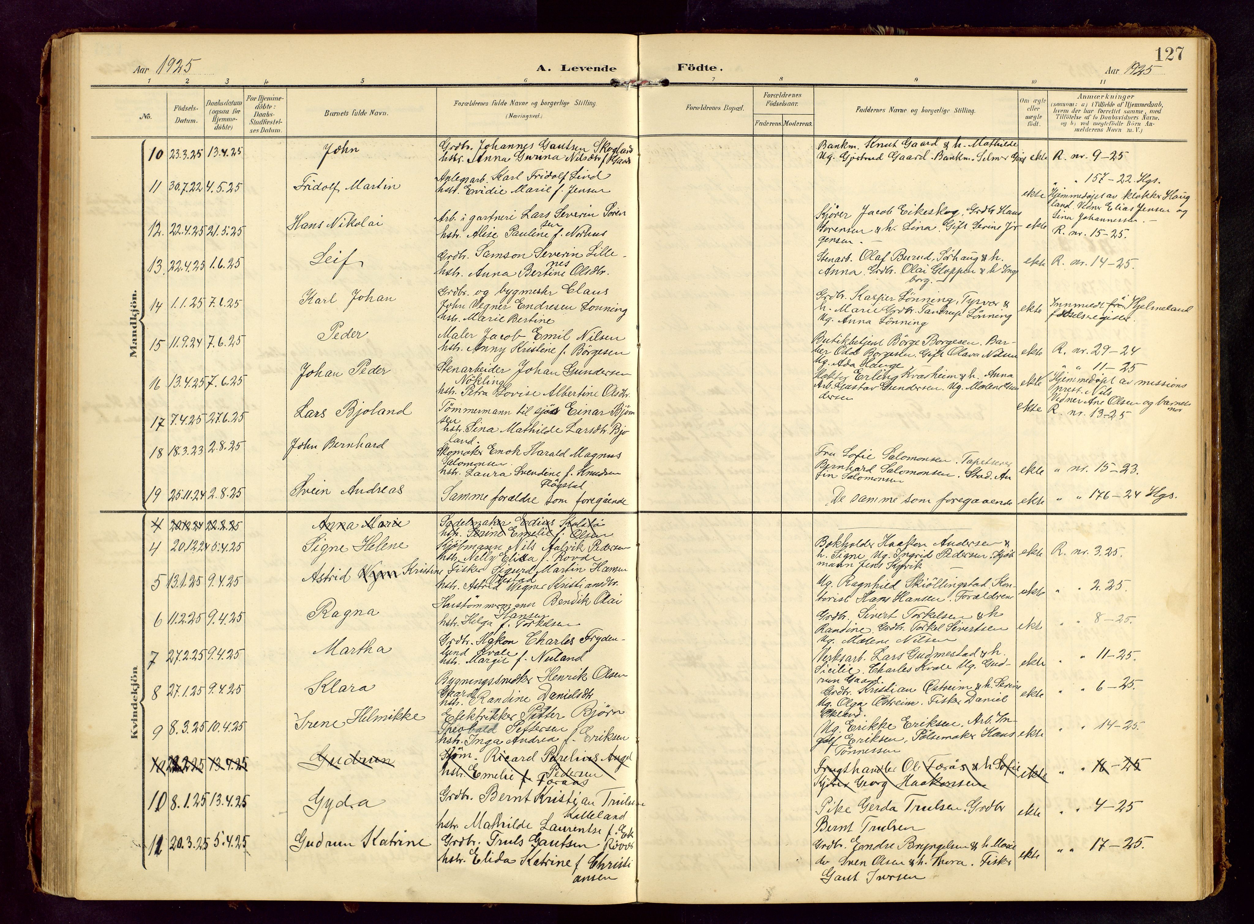 Haugesund sokneprestkontor, AV/SAST-A -101863/H/Ha/Hab/L0006: Klokkerbok nr. B 6, 1906-1944, s. 127