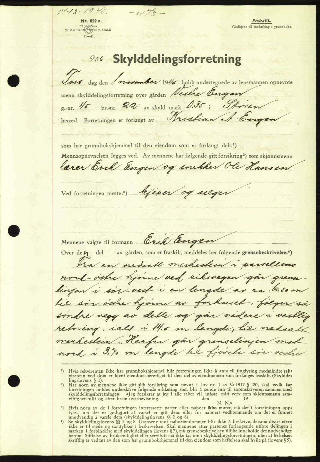 Gauldal sorenskriveri, SAT/A-0014/1/2/2C: Pantebok nr. A1a, 1945-1945, Dagboknr: 986/1945