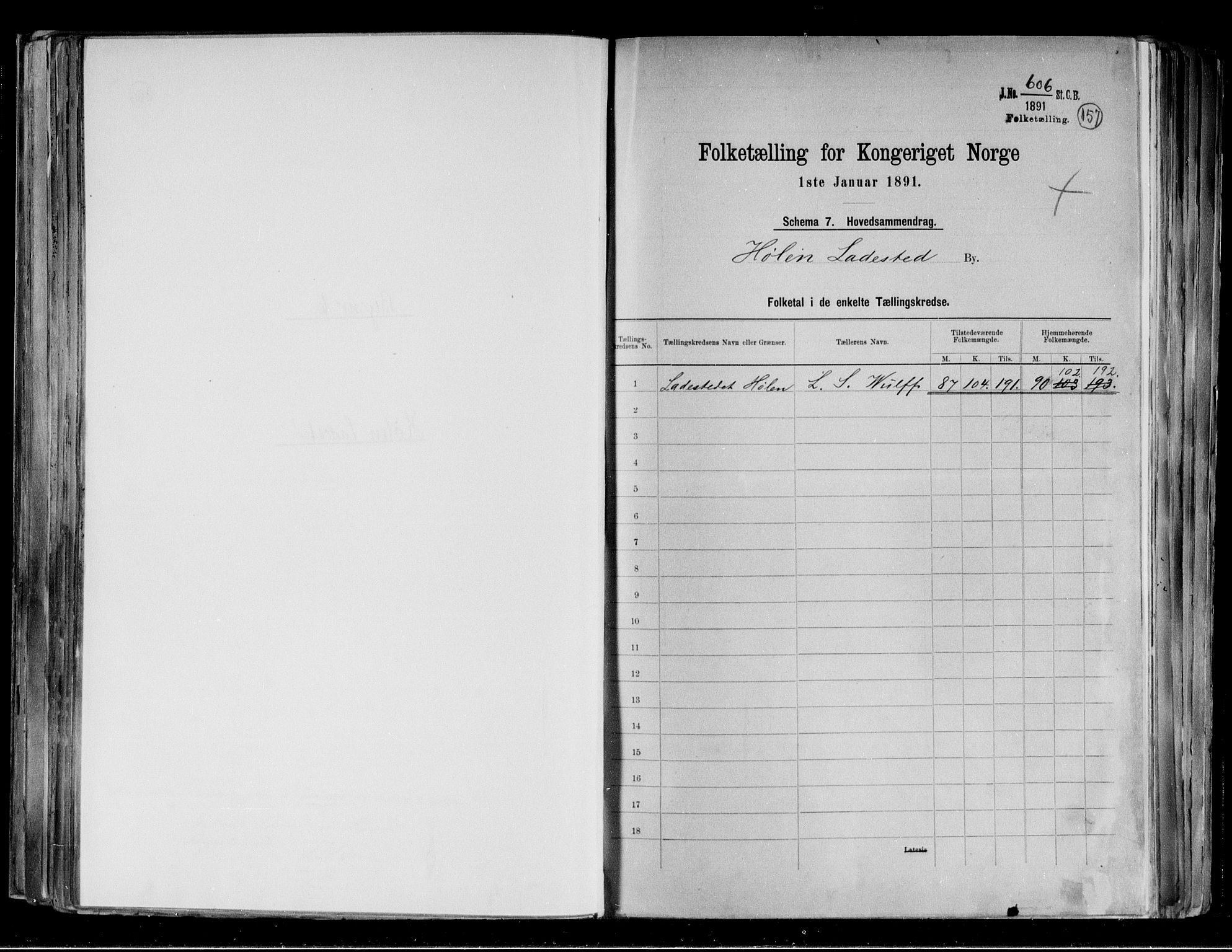 RA, Folketelling 1891 for 0204 Hølen ladested, 1891, s. 2