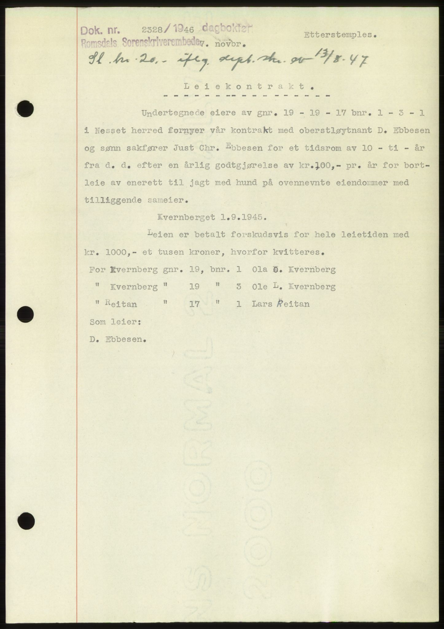 Romsdal sorenskriveri, SAT/A-4149/1/2/2C: Pantebok nr. B3, 1946-1948, Dagboknr: 2328/1946