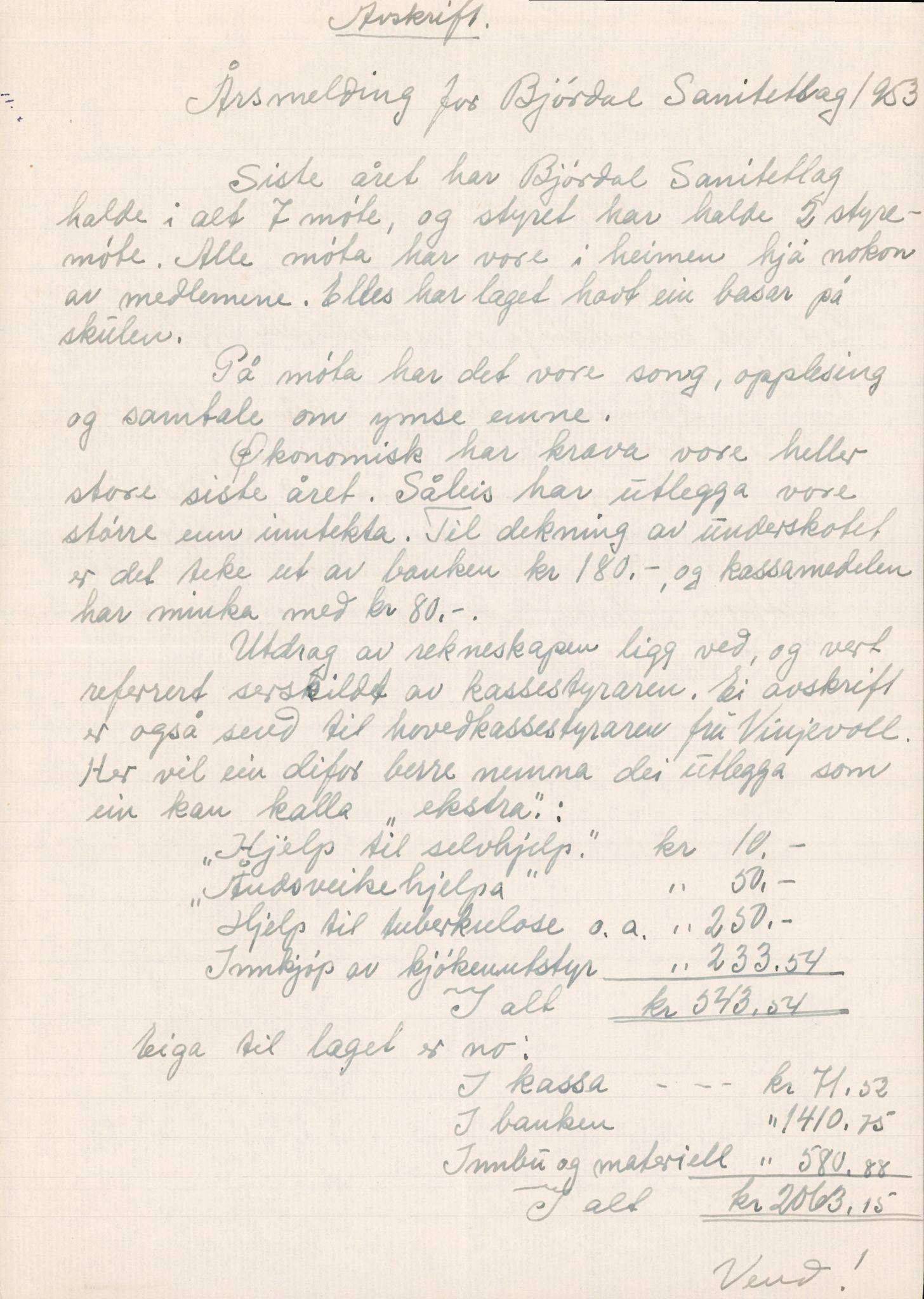 Ørsta sanitetslag, IKAM/P-00304/A/Ab/Abb/L0001/0001: Årsmeldinger for arbeidslagene / Årsmeldinger for arbeidslagene, 1953