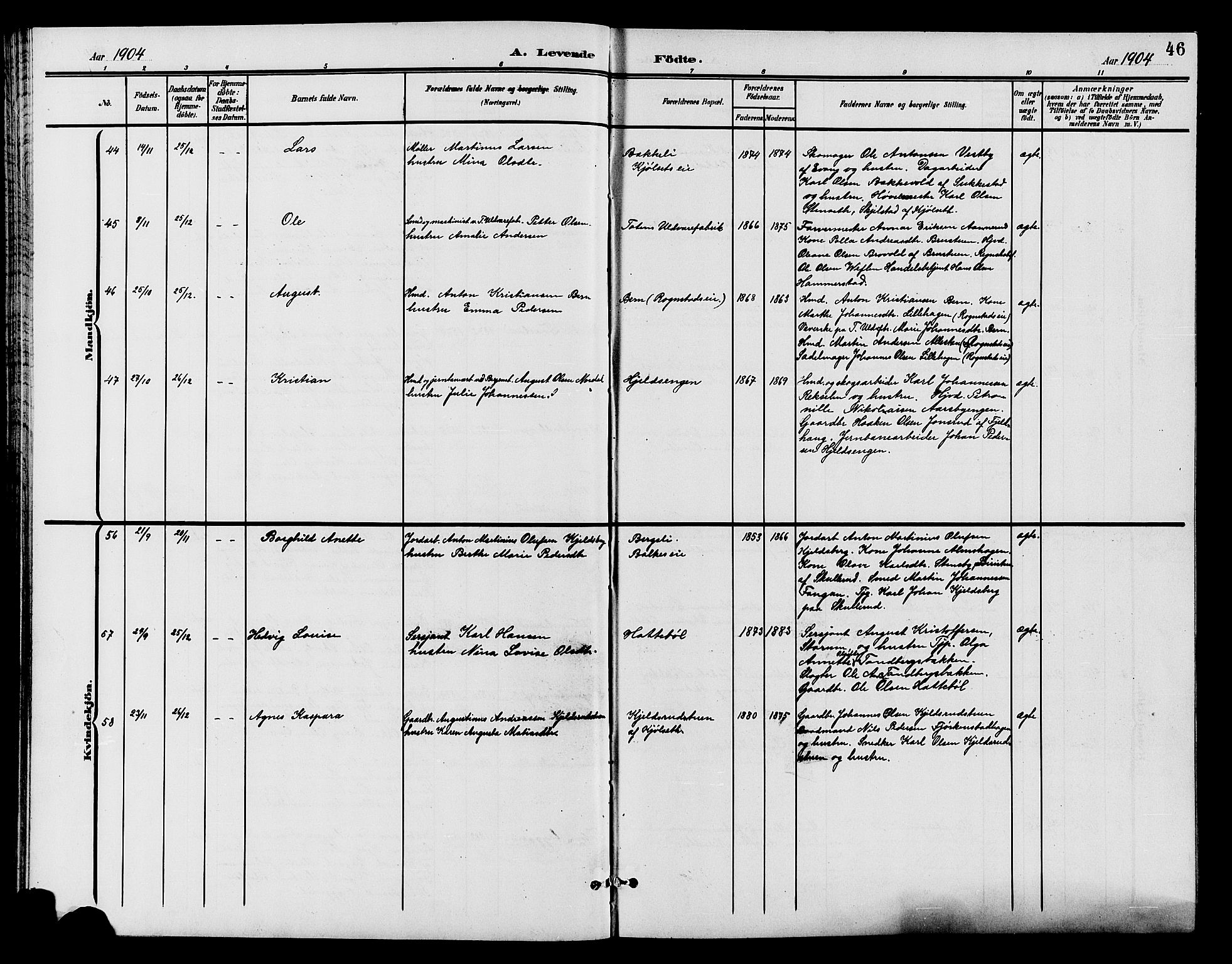 Østre Toten prestekontor, AV/SAH-PREST-104/H/Ha/Hab/L0007: Klokkerbok nr. 7, 1901-1912, s. 46