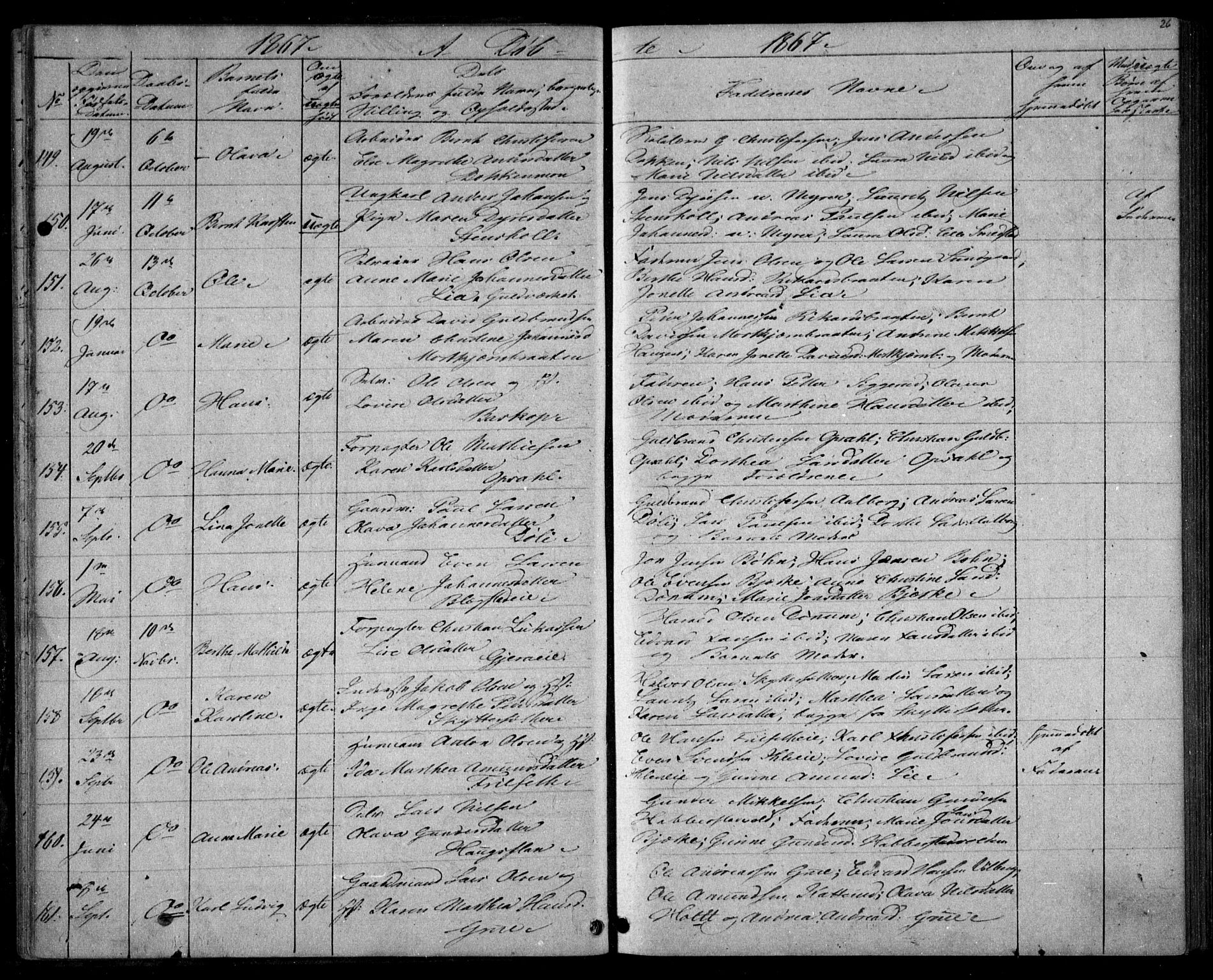 Eidsvoll prestekontor Kirkebøker, AV/SAO-A-10888/G/Ga/L0002: Klokkerbok nr. I 2, 1866-1871, s. 26