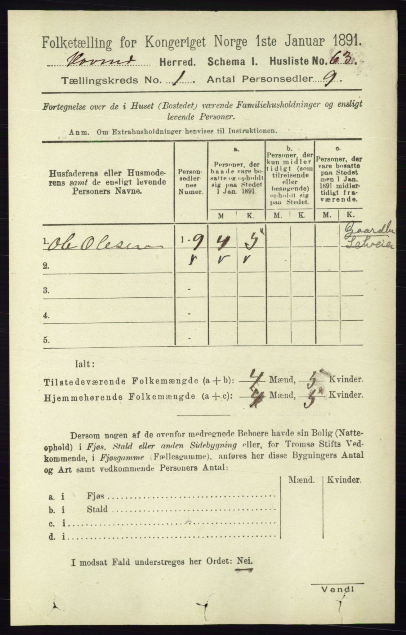 RA, Folketelling 1891 for 0825 Hovin herred, 1891, s. 79