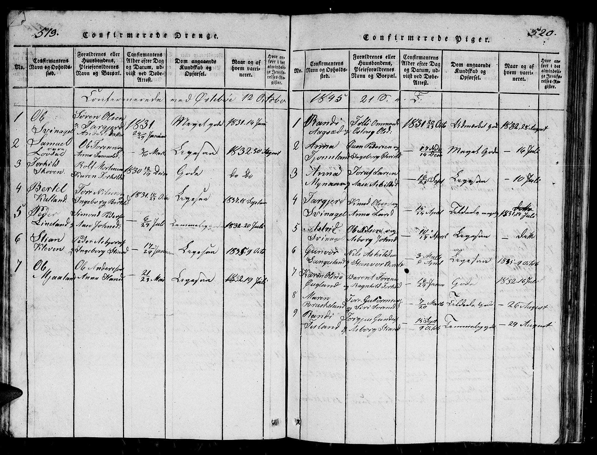 Holum sokneprestkontor, AV/SAK-1111-0022/F/Fb/Fbb/L0001: Klokkerbok nr. B 1, 1820-1847, s. 521-522