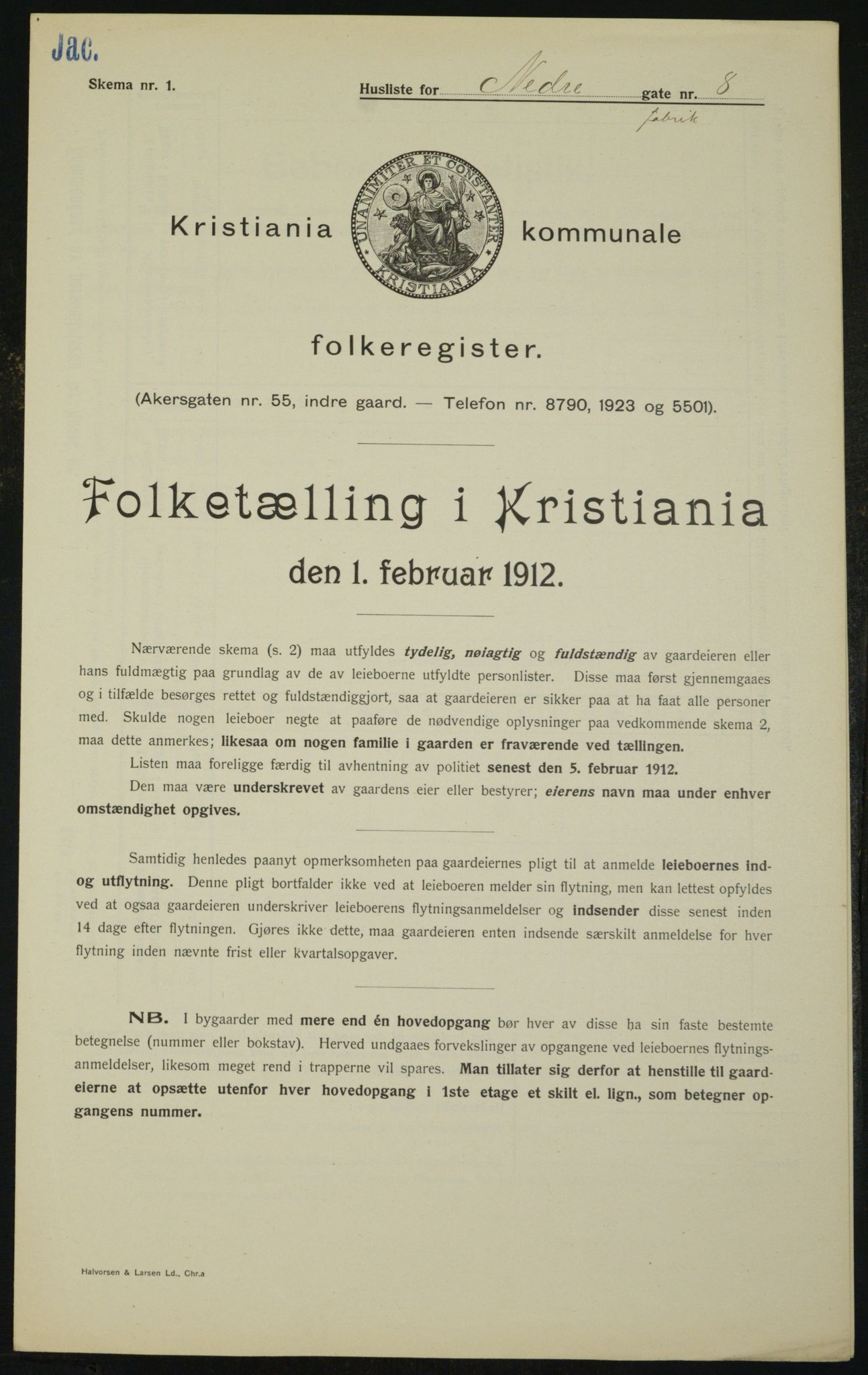 OBA, Kommunal folketelling 1.2.1912 for Kristiania, 1912, s. 69743