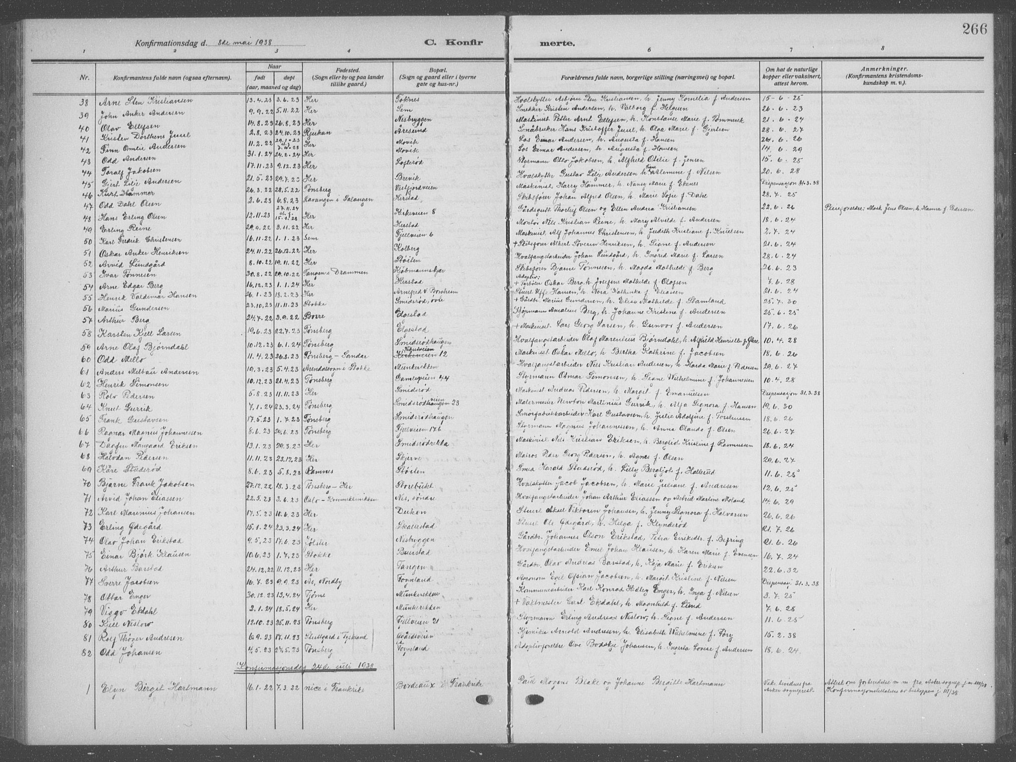 Nøtterøy kirkebøker, AV/SAKO-A-354/G/Ga/L0006: Klokkerbok nr. I 6, 1925-1939, s. 266