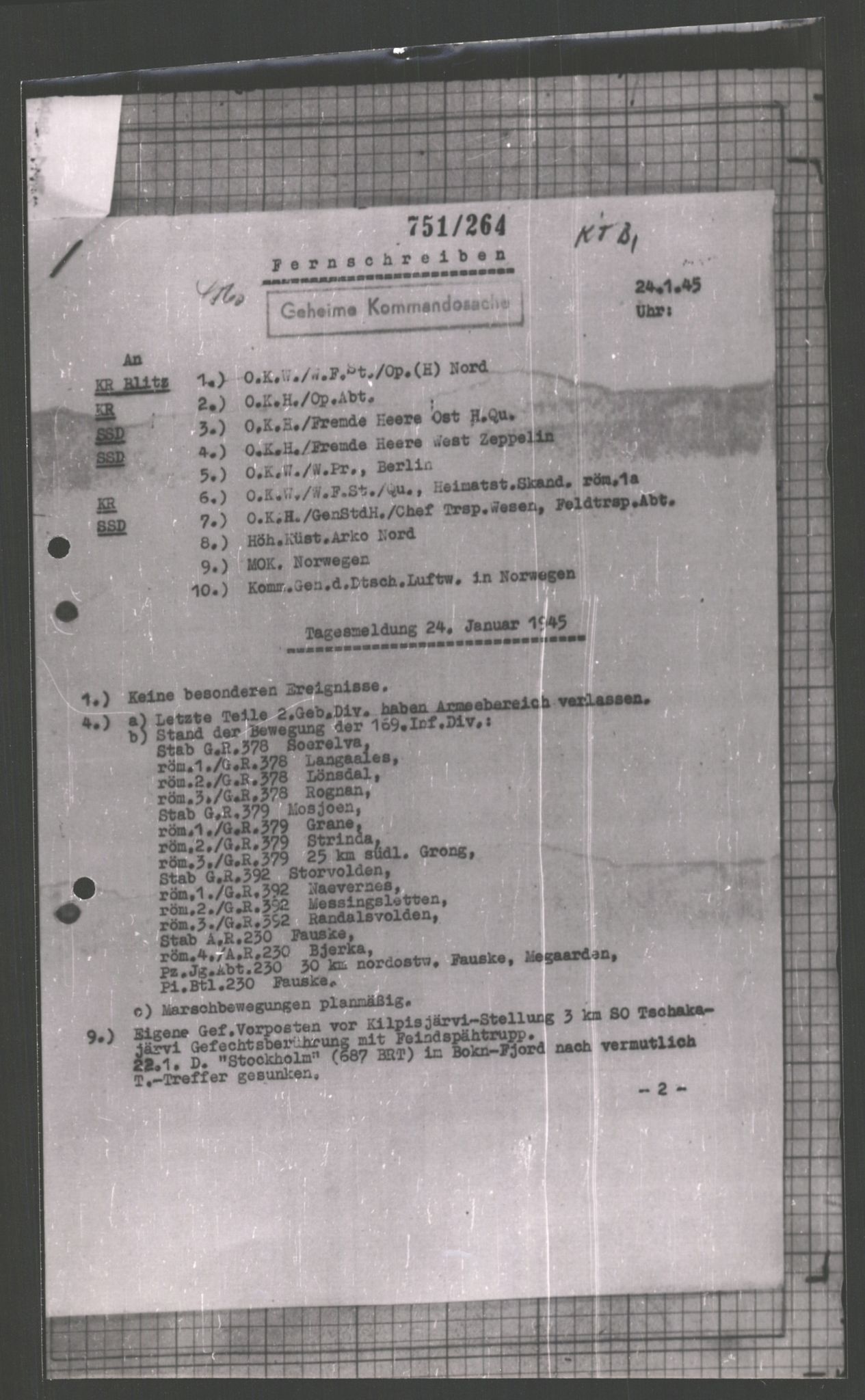 Forsvarets Overkommando. 2 kontor. Arkiv 11.4. Spredte tyske arkivsaker, AV/RA-RAFA-7031/D/Dar/Dara/L0002: Krigsdagbøker for 20. Gebirgs-Armee-Oberkommando (AOK 20), 1945, s. 252