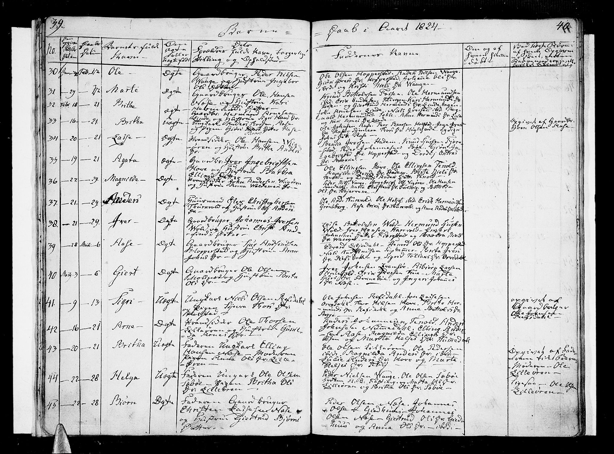 Vik sokneprestembete, AV/SAB-A-81501/H/Haa/Haaa/L0006: Ministerialbok nr. A 6, 1821-1831, s. 39-40